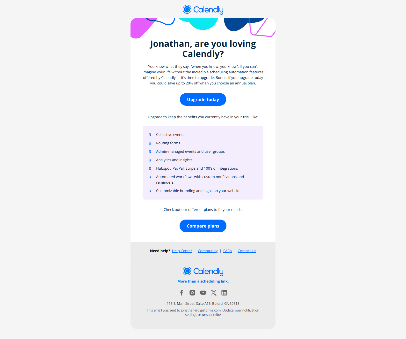 Can you imagine life without Calendly? — email screenshot from Calendly