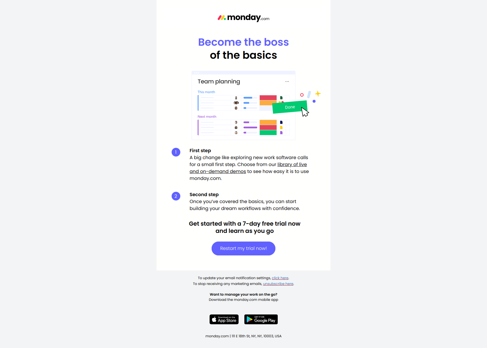 Looking to ace monday.com 101? We’ve got you covered — email screenshot from Monday
