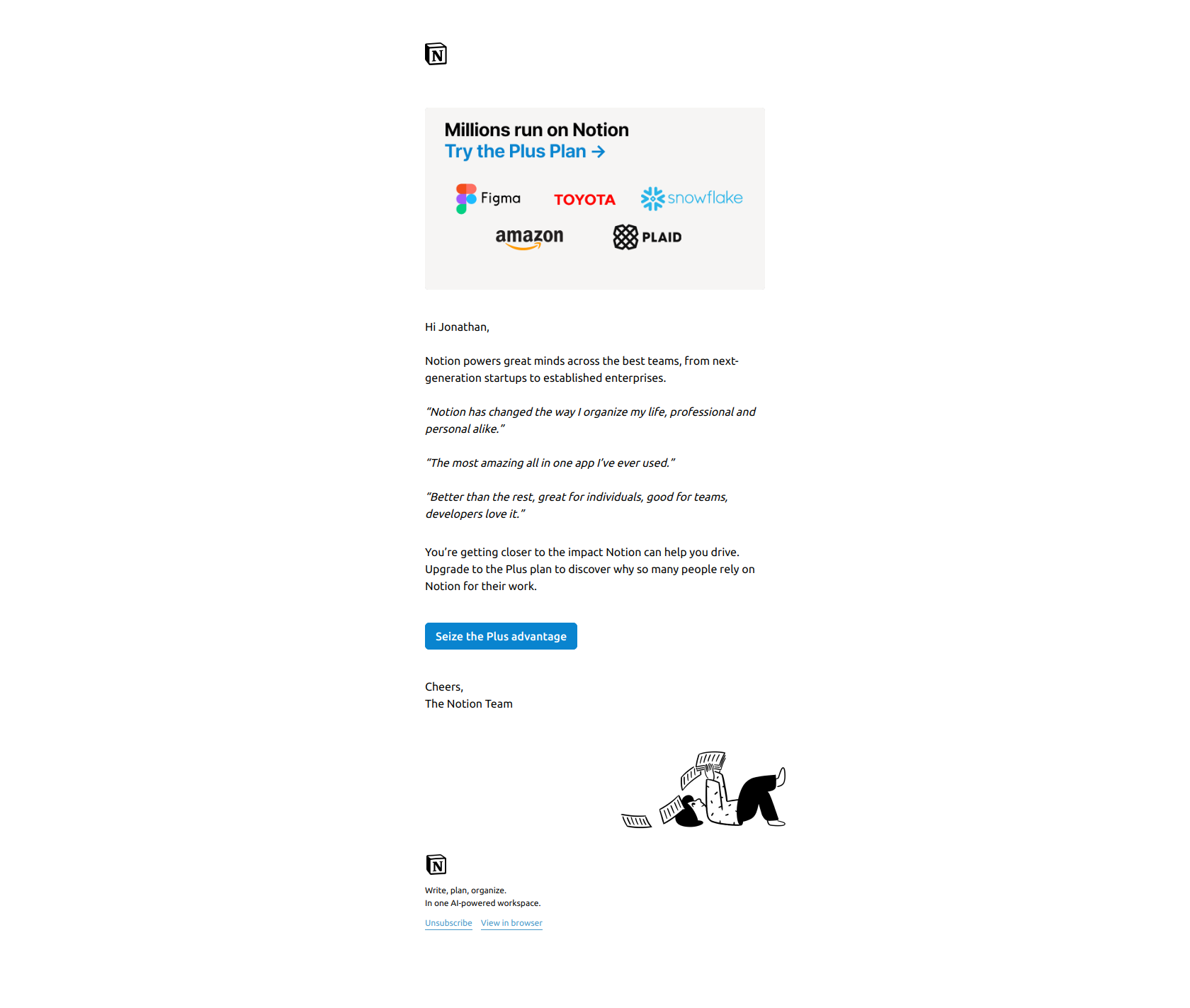 Turn potential into progress with Notion Plus — email screenshot from Notion