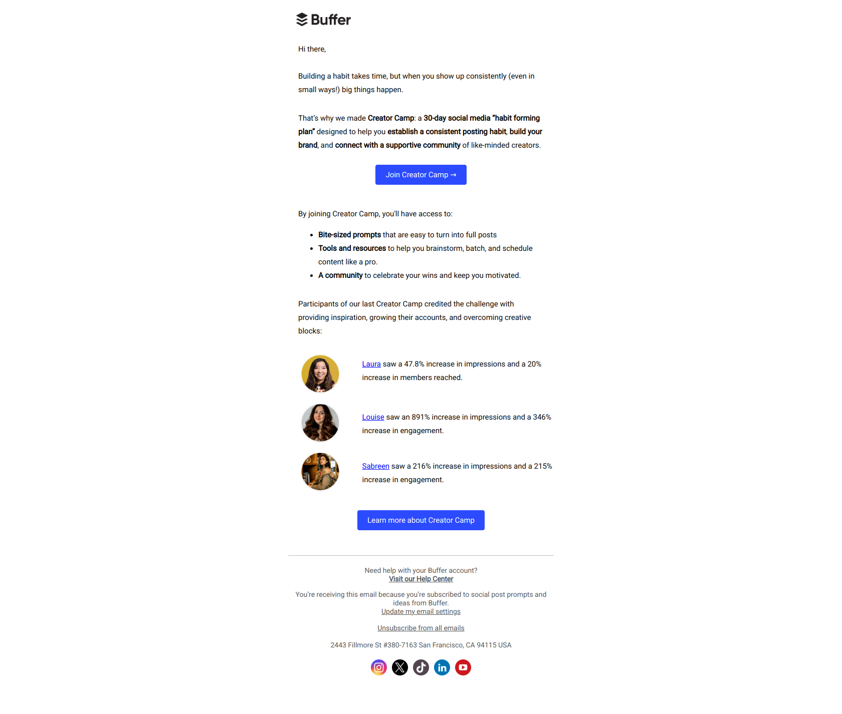 You're invited: Grow your brand in 2025 🌱 — email screenshot from Buffer