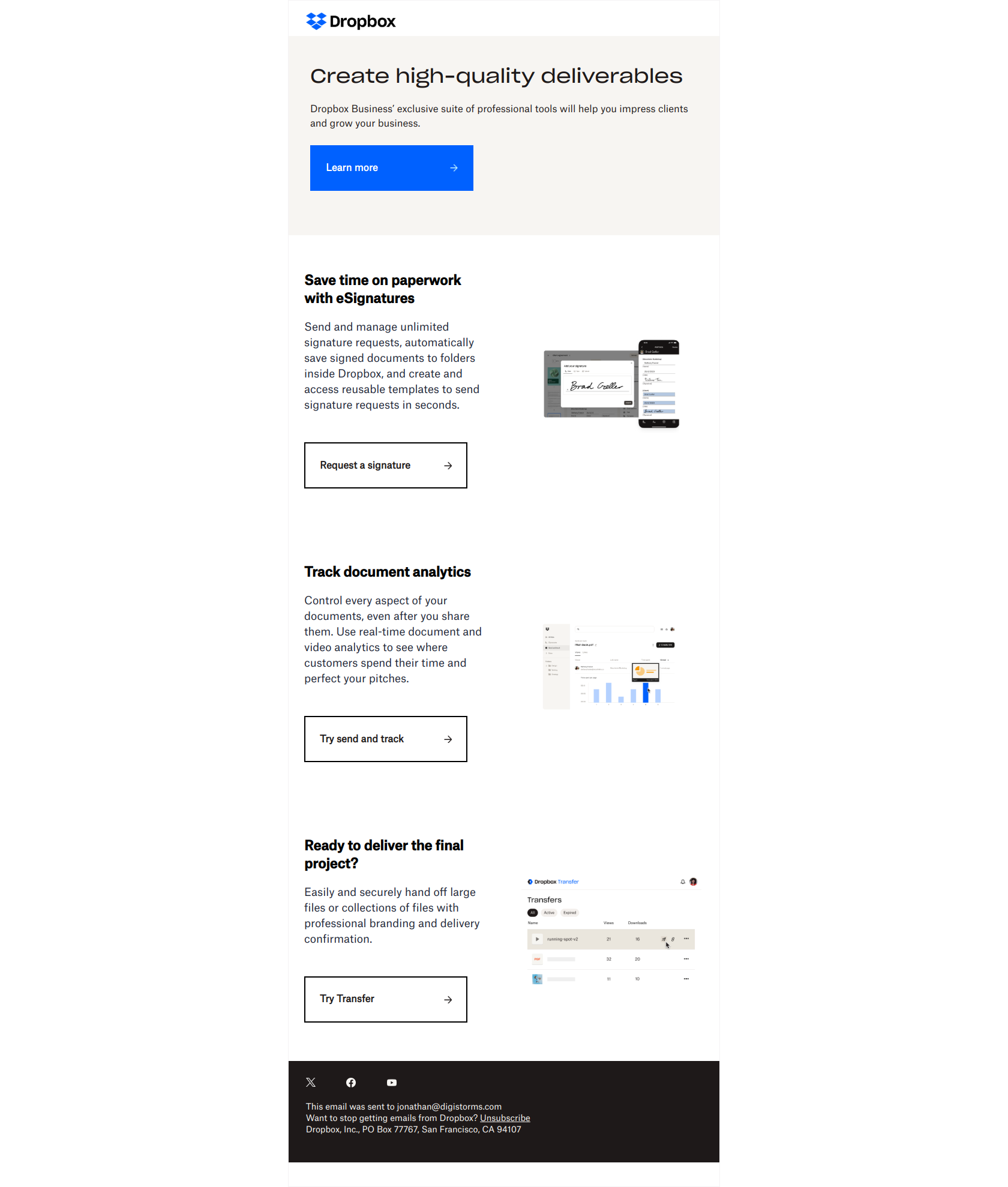 Grow your business with Dropbox Business — email screenshot from Dropbox