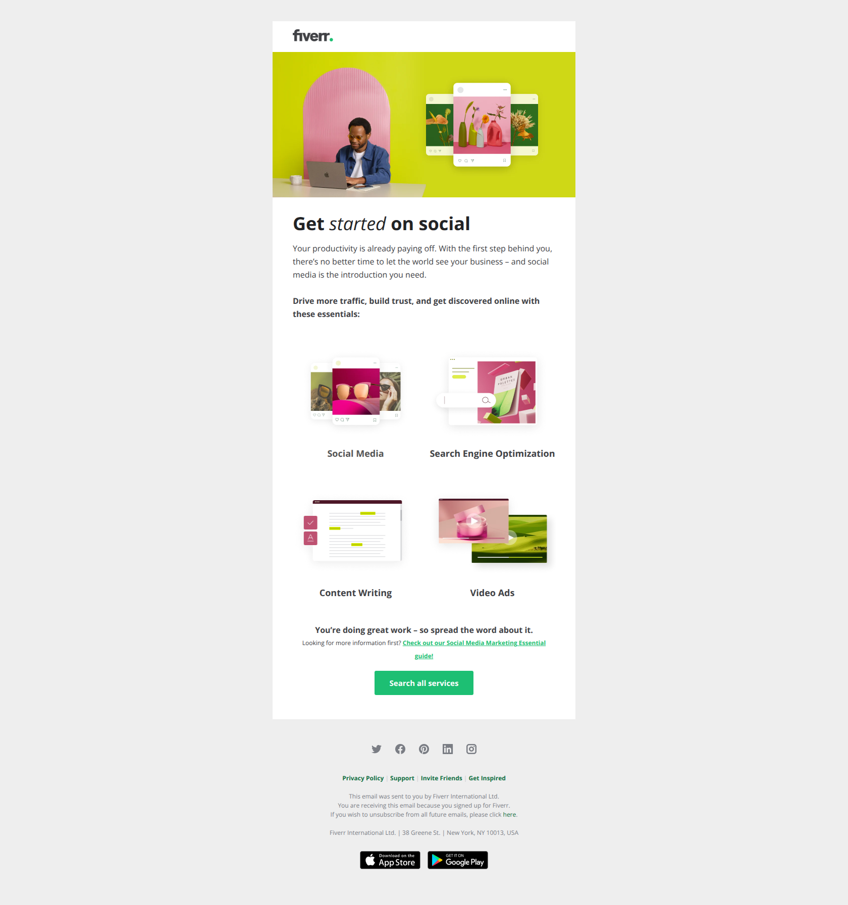 Bring your business into the conversation — email screenshot from Fiverr