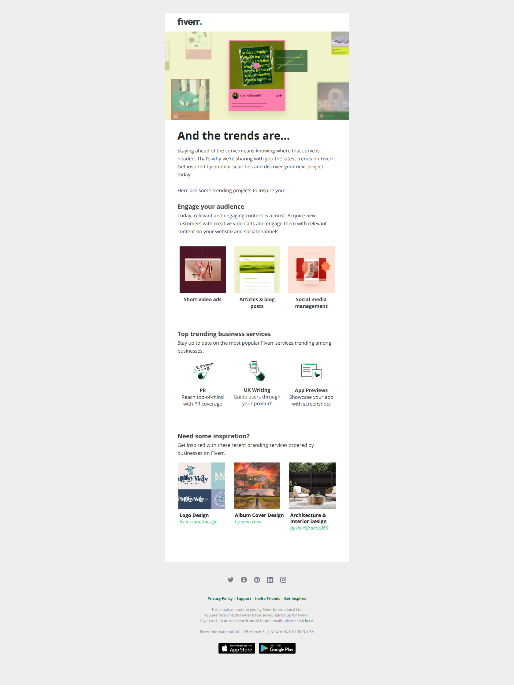 Trends to keep up with... — email screenshot from Fiverr