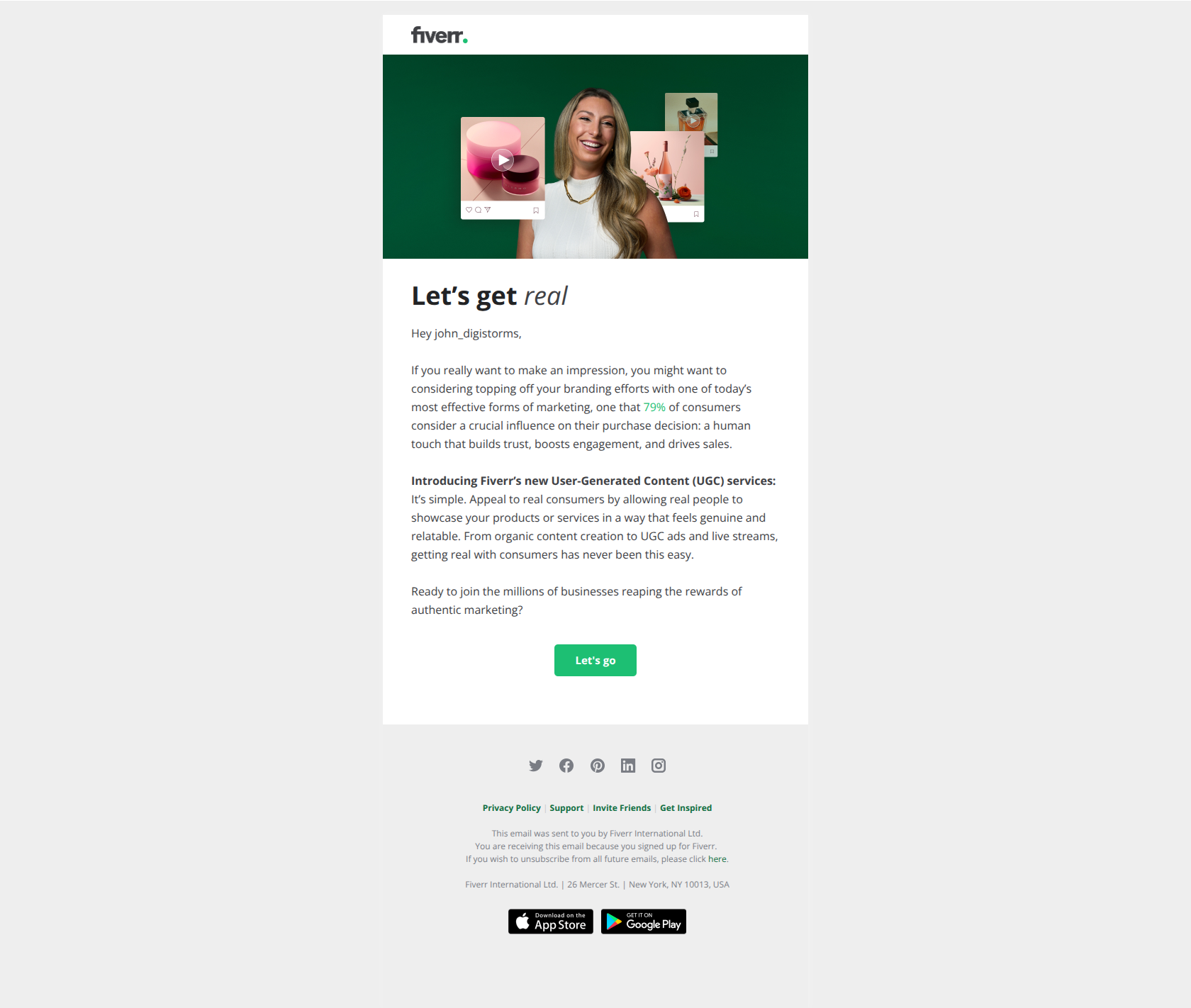 Every big brand is doing it — email screenshot from Fiverr