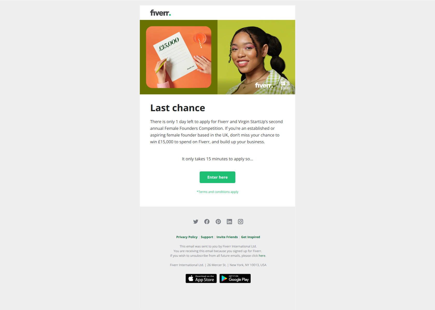 You’ve got 1 day left to apply — email screenshot from Fiverr