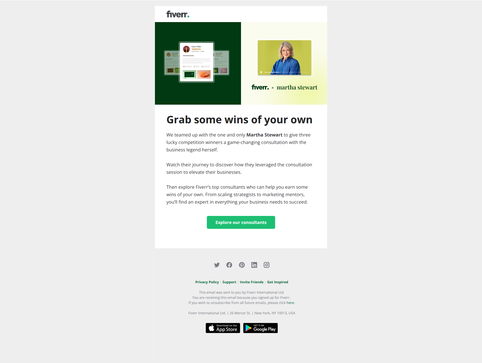 There’s only one Martha Stewart — email screenshot from Fiverr