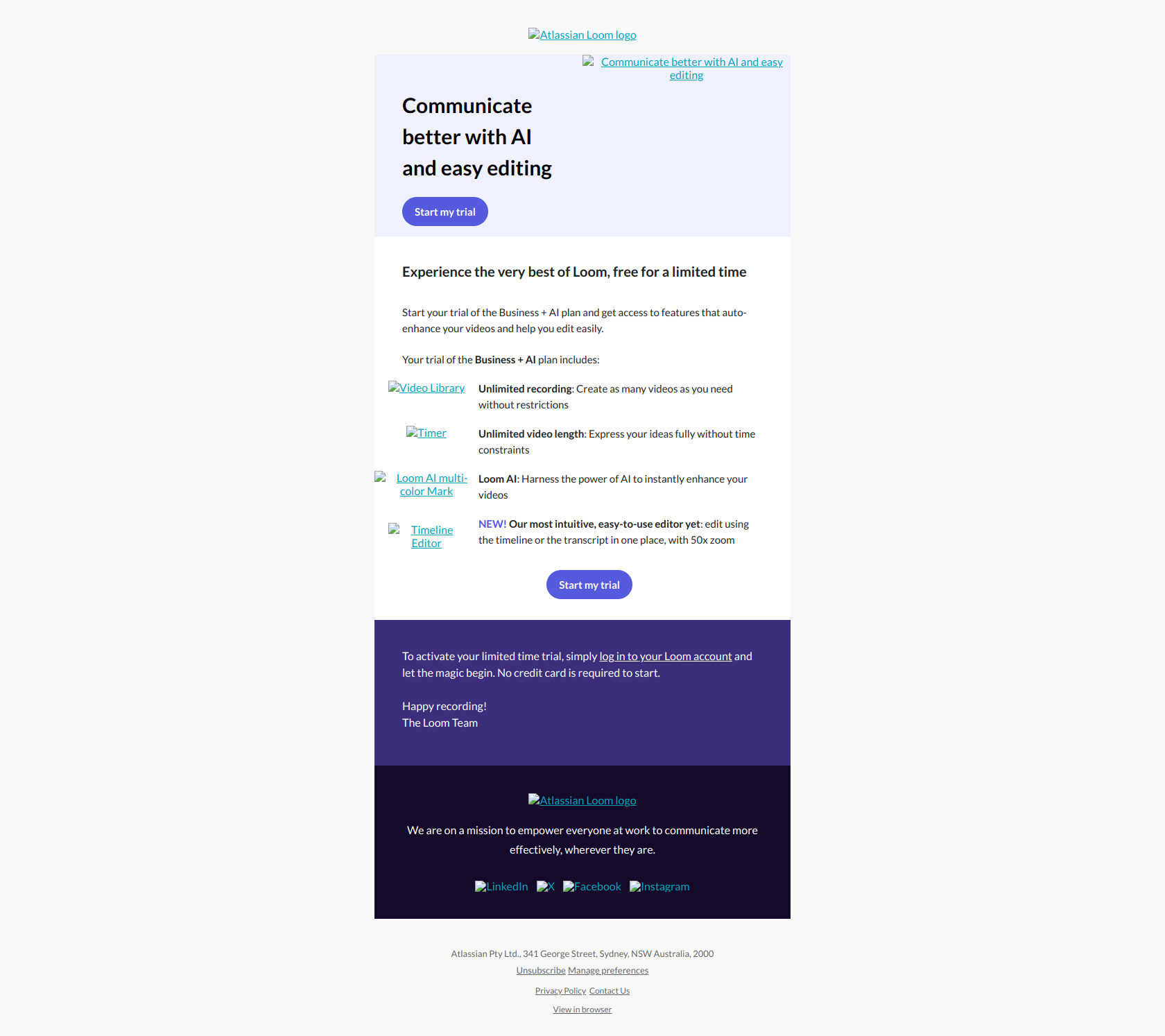 Get your free trial of the best of Loom 🚀 — email screenshot from Loom