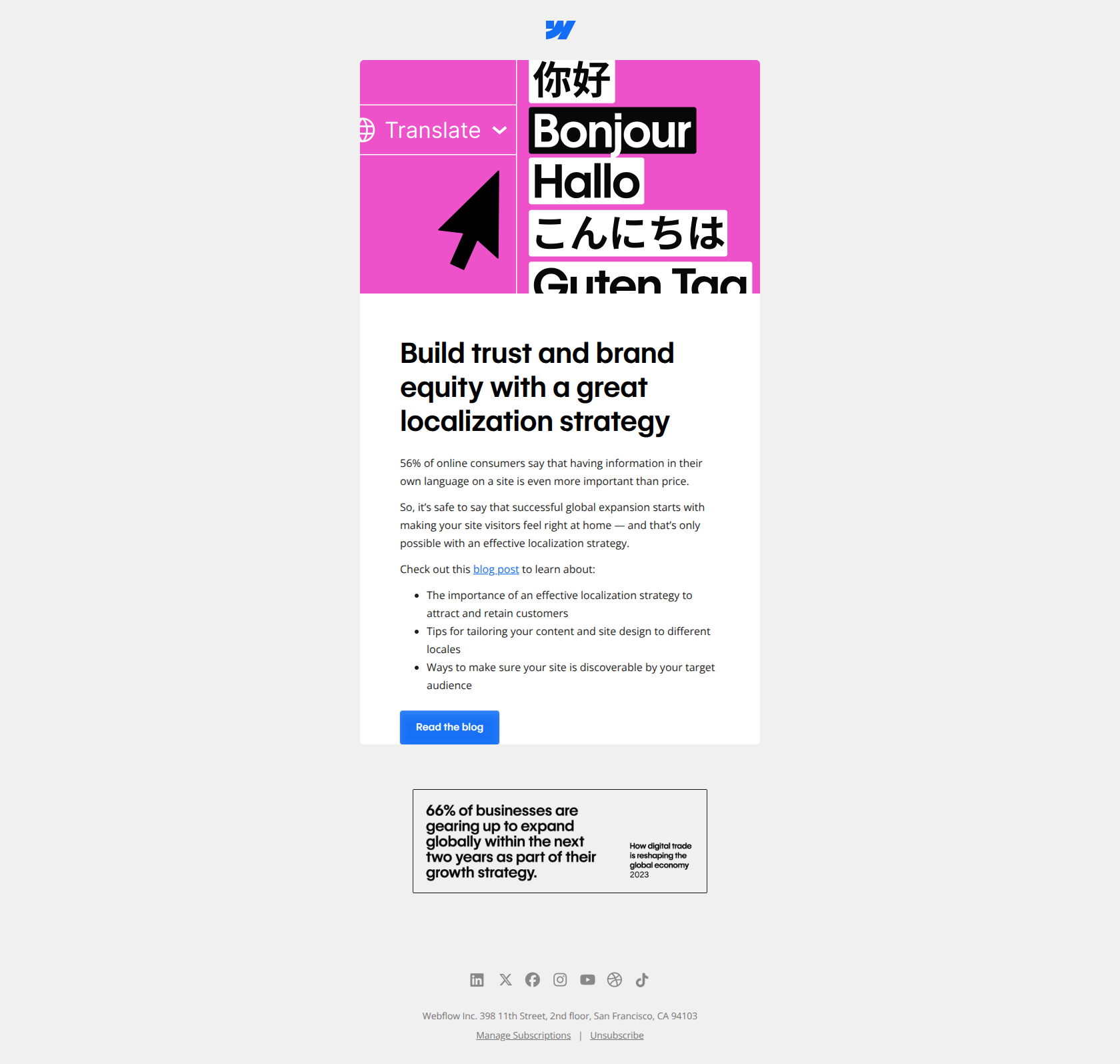 Localization strategies you’ll want to try — email screenshot from Webflow