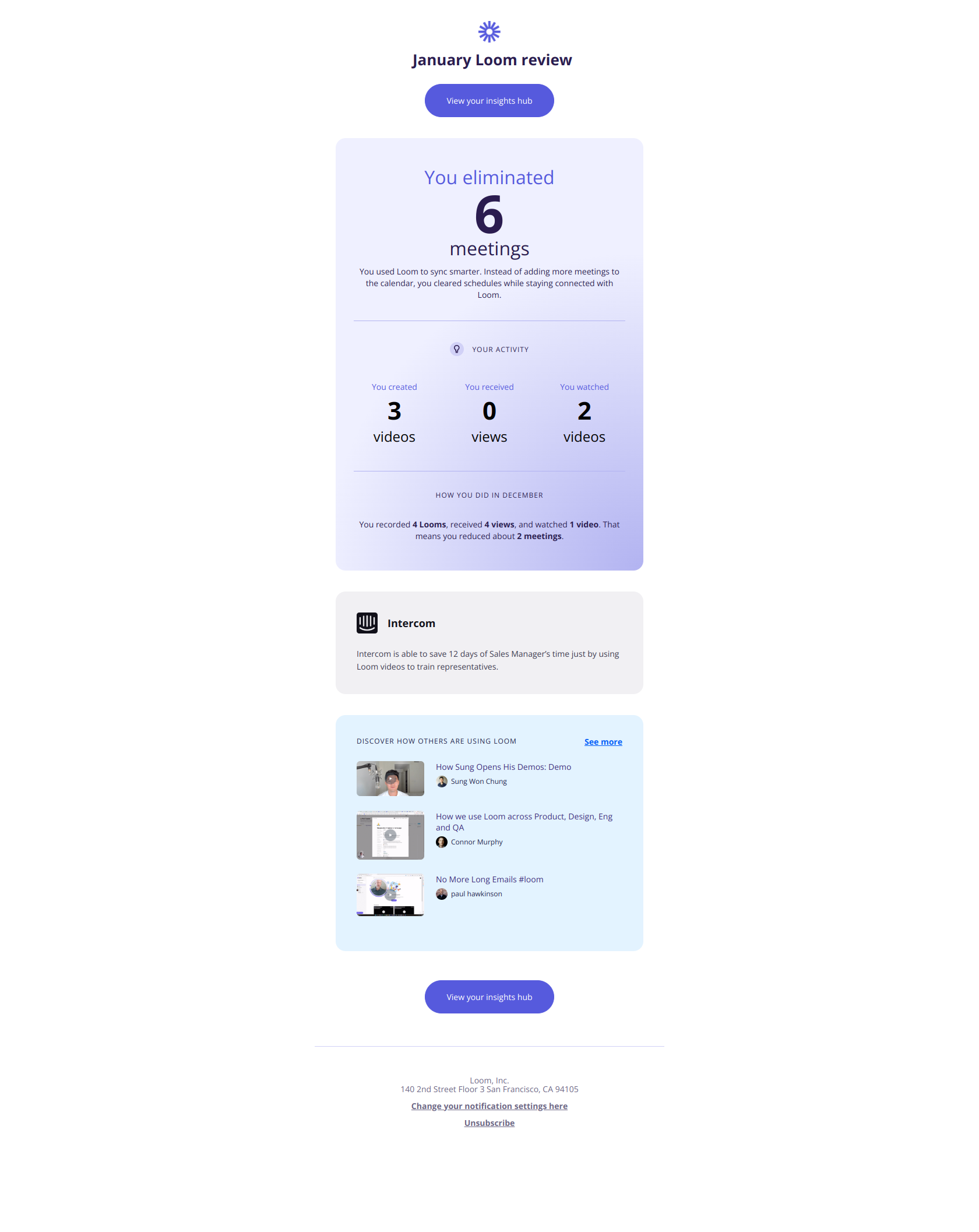 Your January Loom Review 💜 — email screenshot from Loom