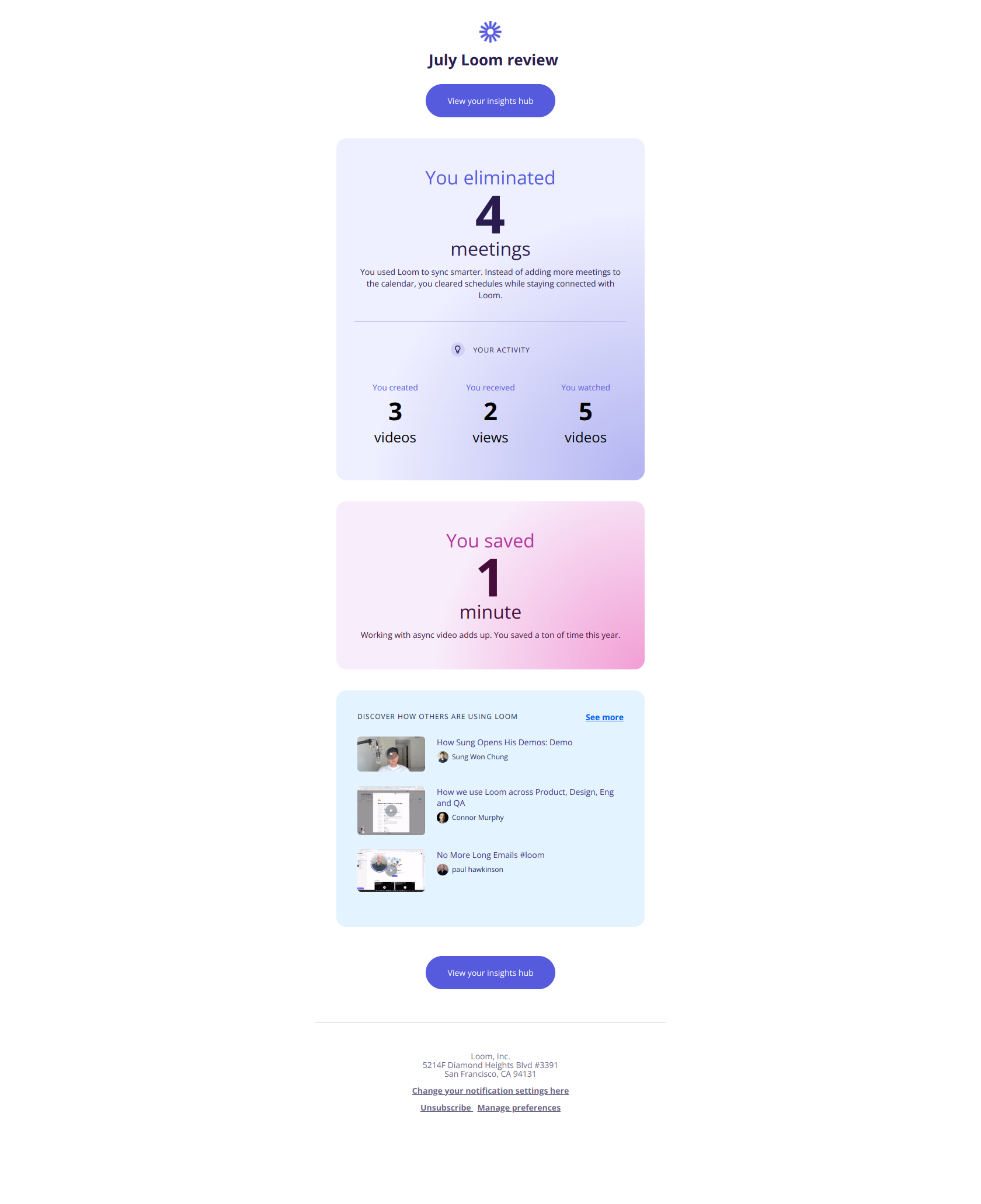 Your July Loom Review 💜 — email screenshot from Loom