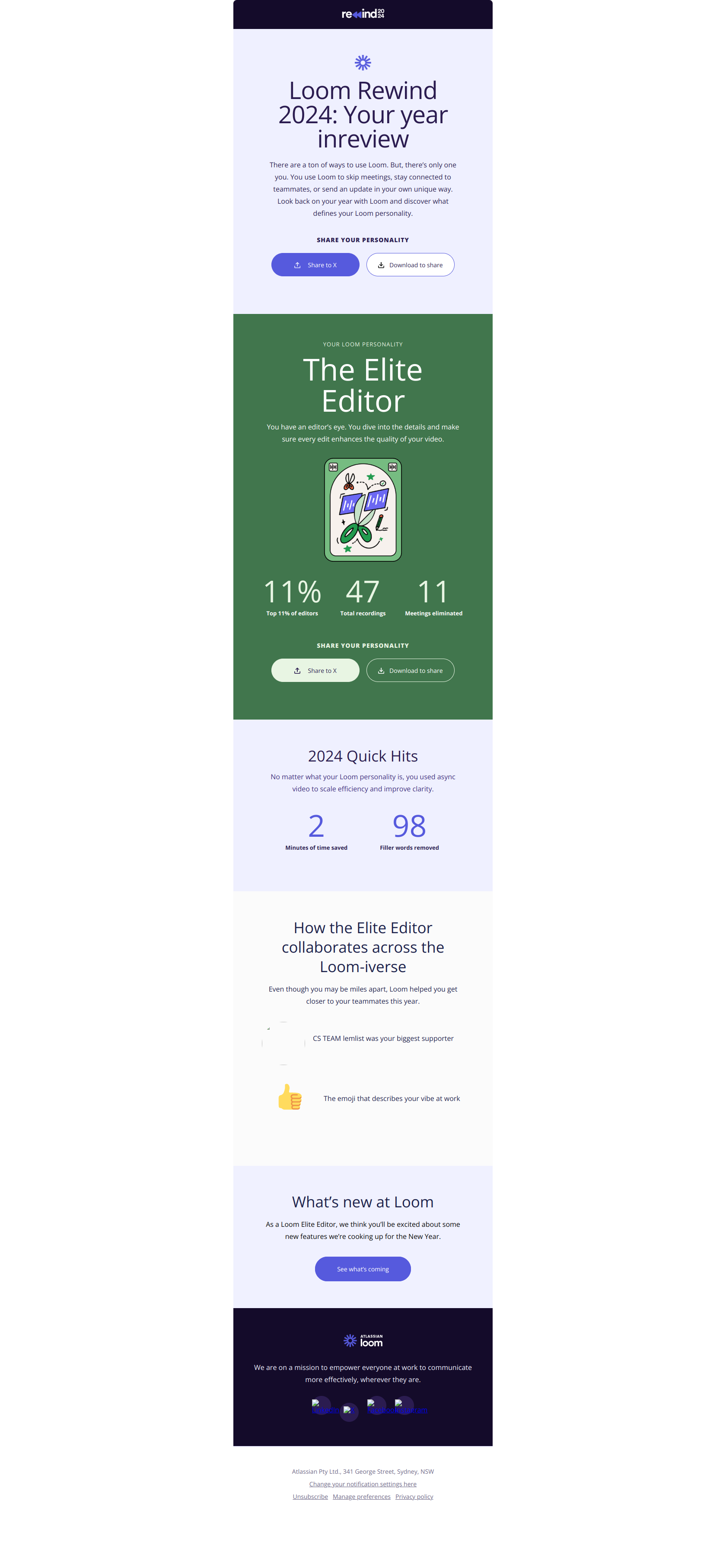 Your 2024 in Review: What Type of Loom Personality Are You? — email screenshot from Loom