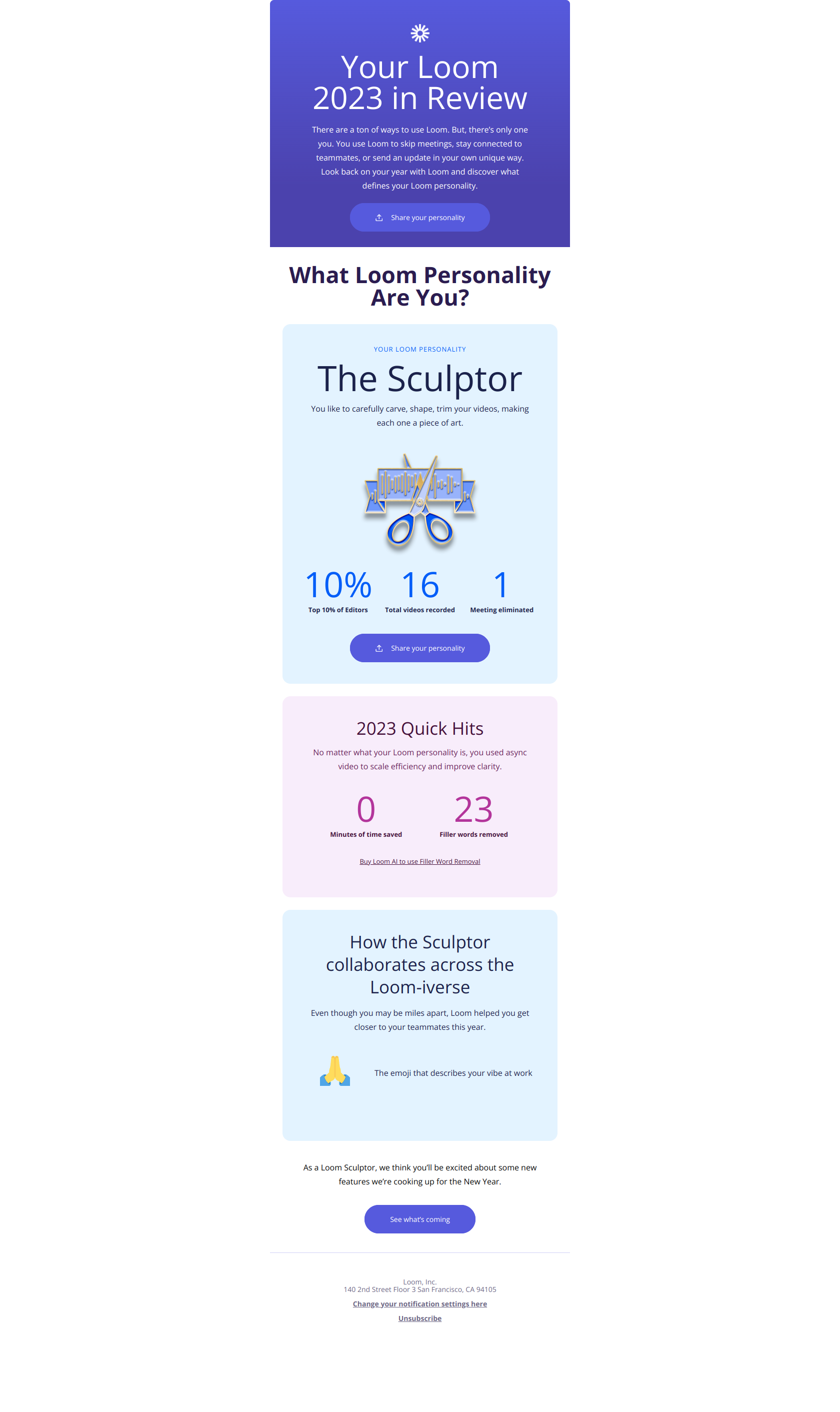 Your 2023 in Review: What Type of Loom Personality Are You? — email screenshot from Loom