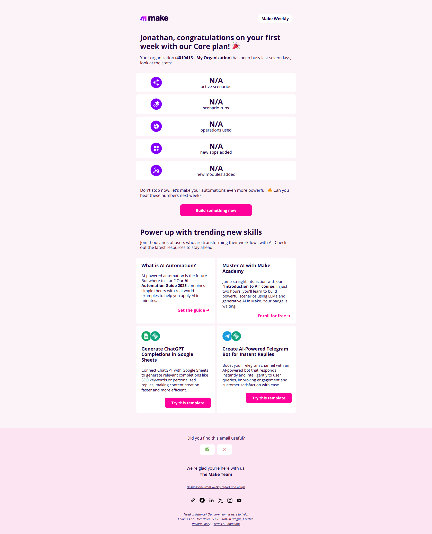 🏆 Your weekly report and AI-powered tips to level up — email screenshot from Make