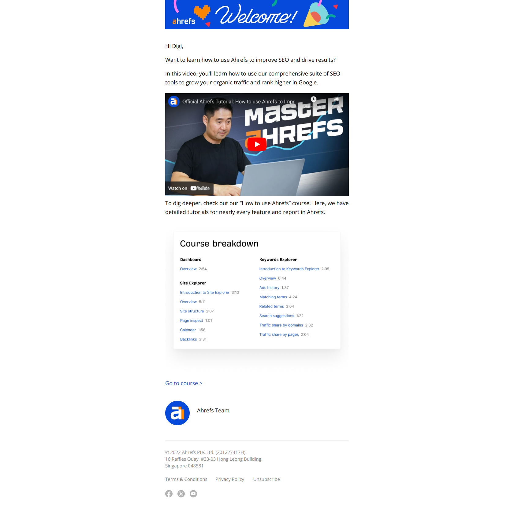 Watch the official Ahrefs tutorial — email screenshot from Ahrefs