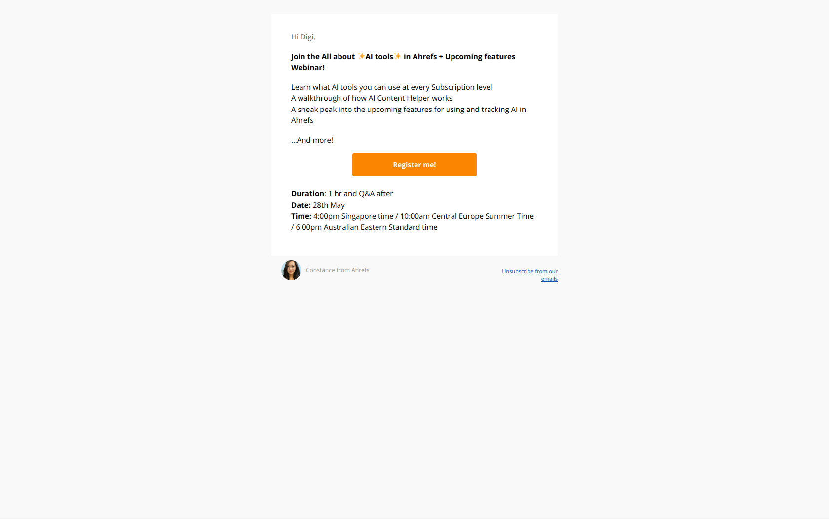 B2B lead nurturing email example from Ahrefs
