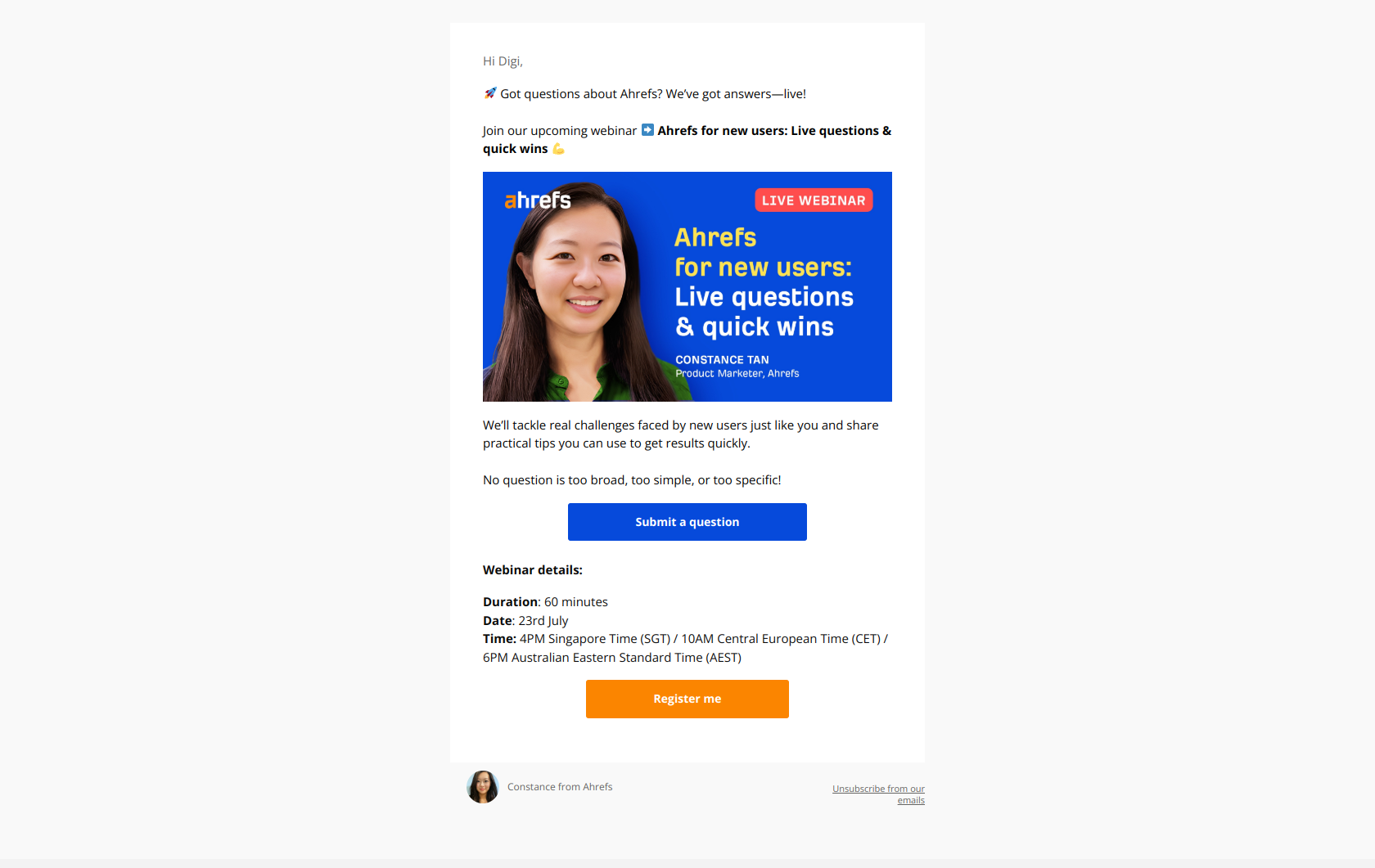 Join our Getting started with Ahrefs webinar! — email screenshot from Ahrefs