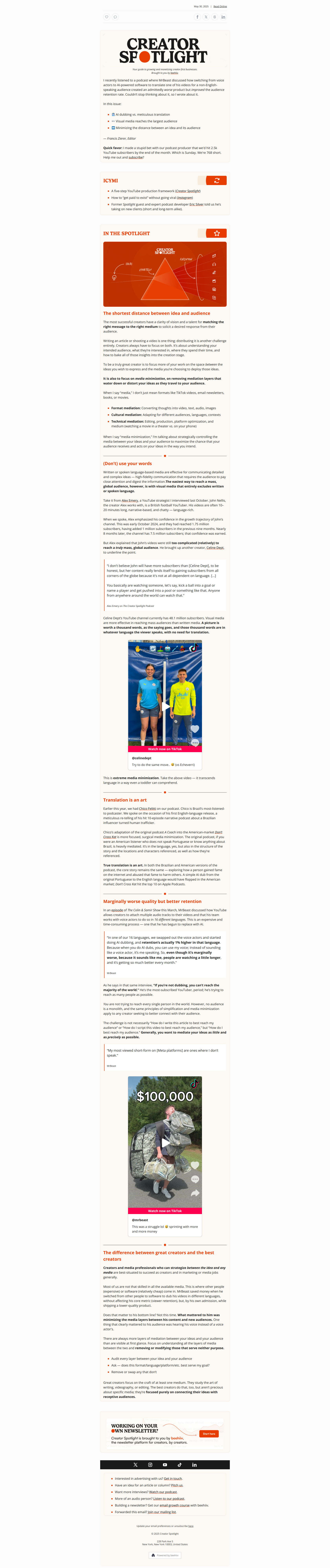 🔴 Your content needs less layers — email screenshot from Beehiiv