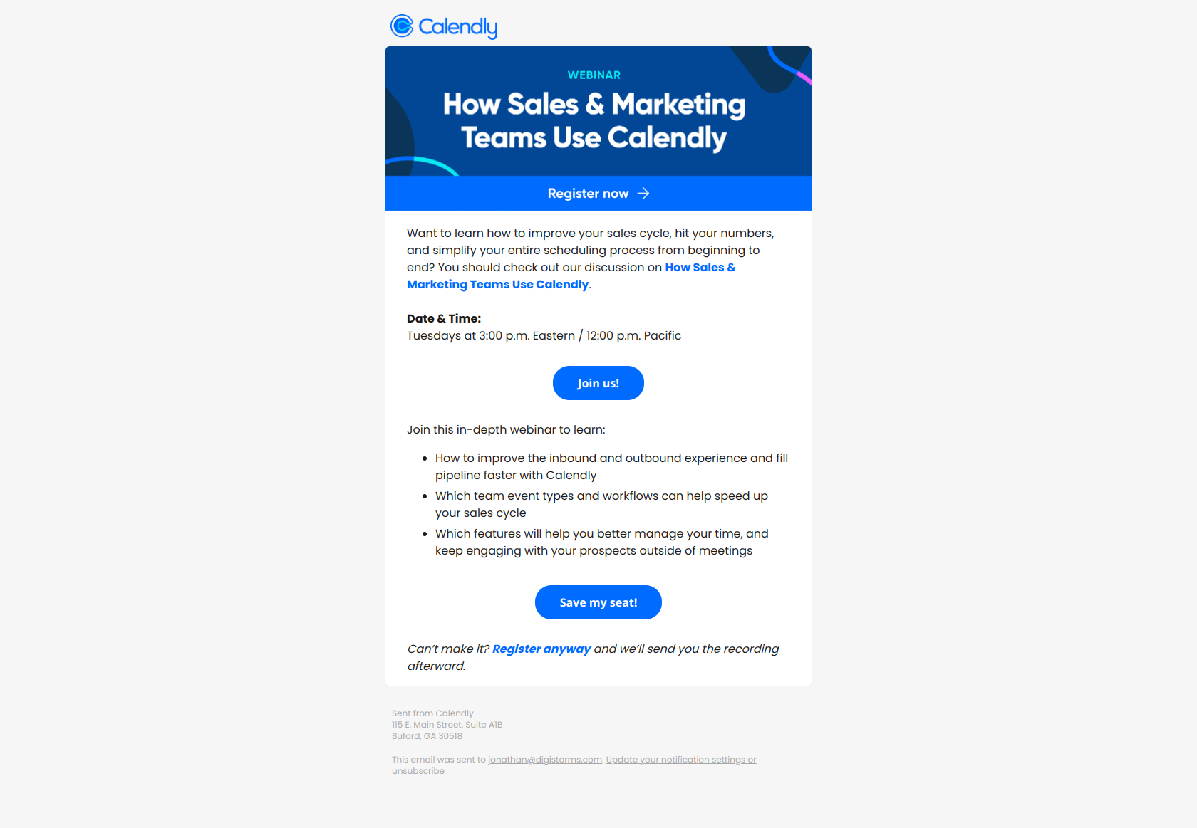 📅 Join us: Discover how Calendly enhances sales and marketing team collaboration! — email screenshot from Calendly