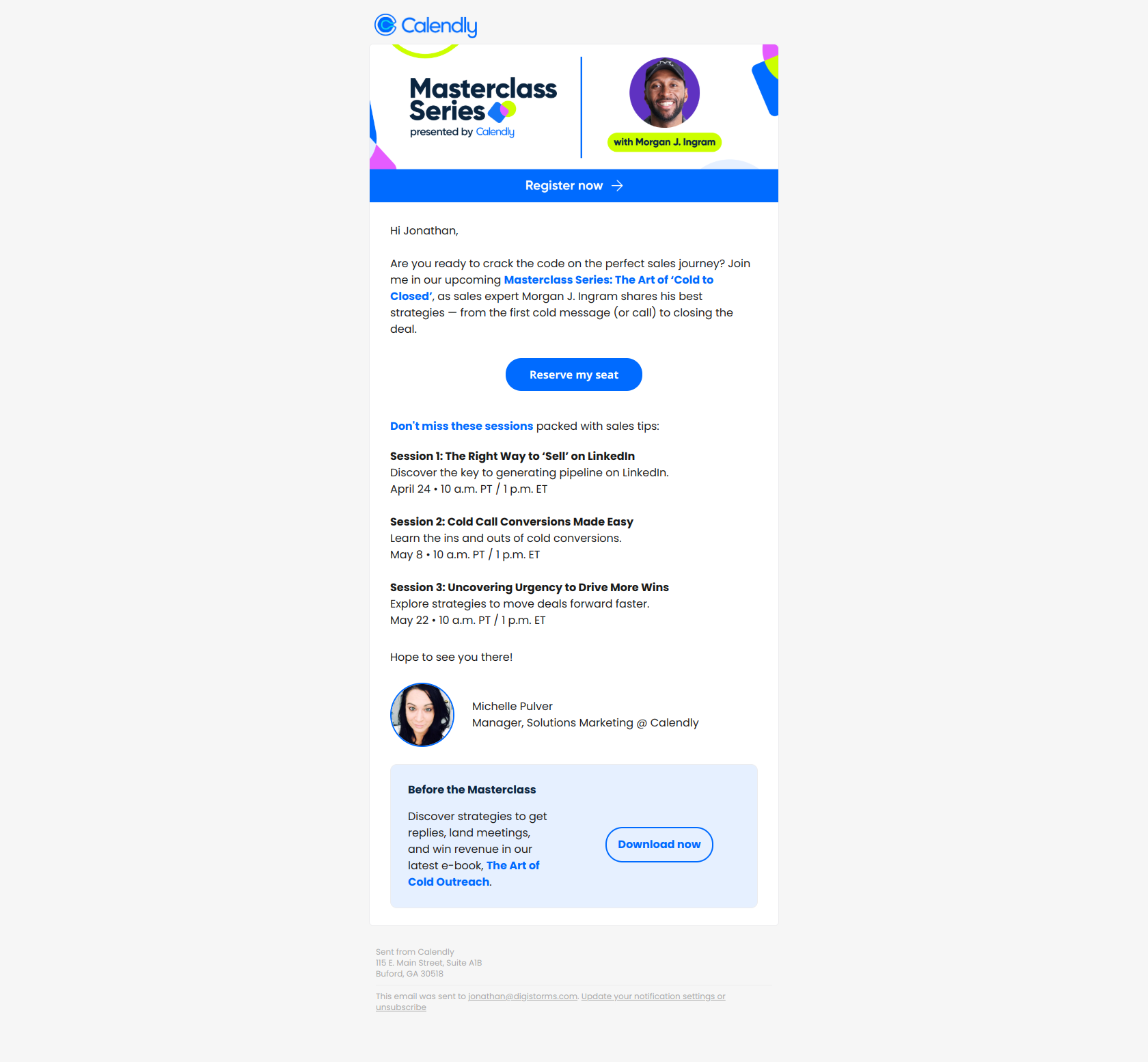 You’re invited: The Art of ‘Cold to Closed’ — email screenshot from Calendly