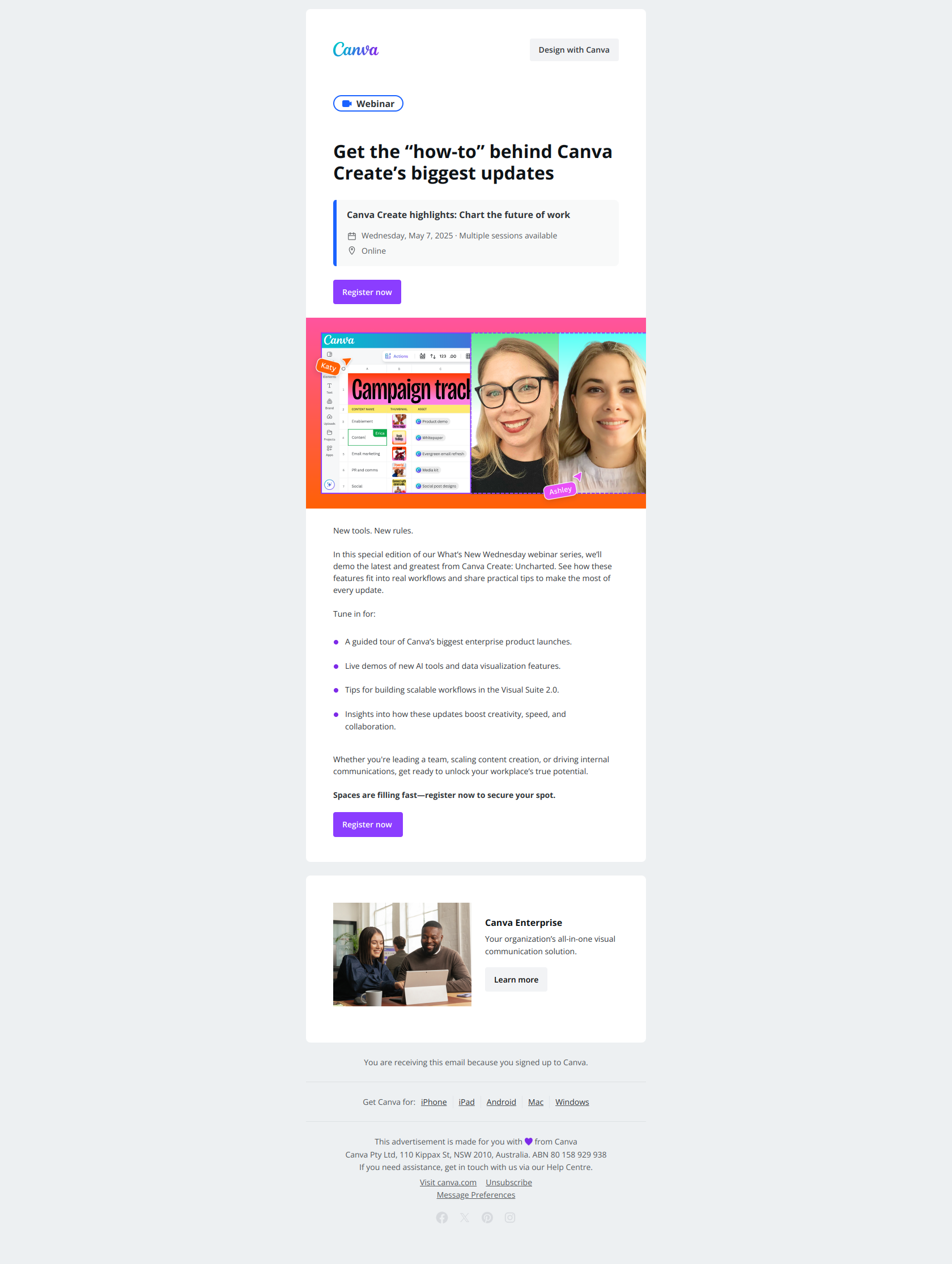 Don’t miss out on the latest from Canva Create! — email screenshot from Canva