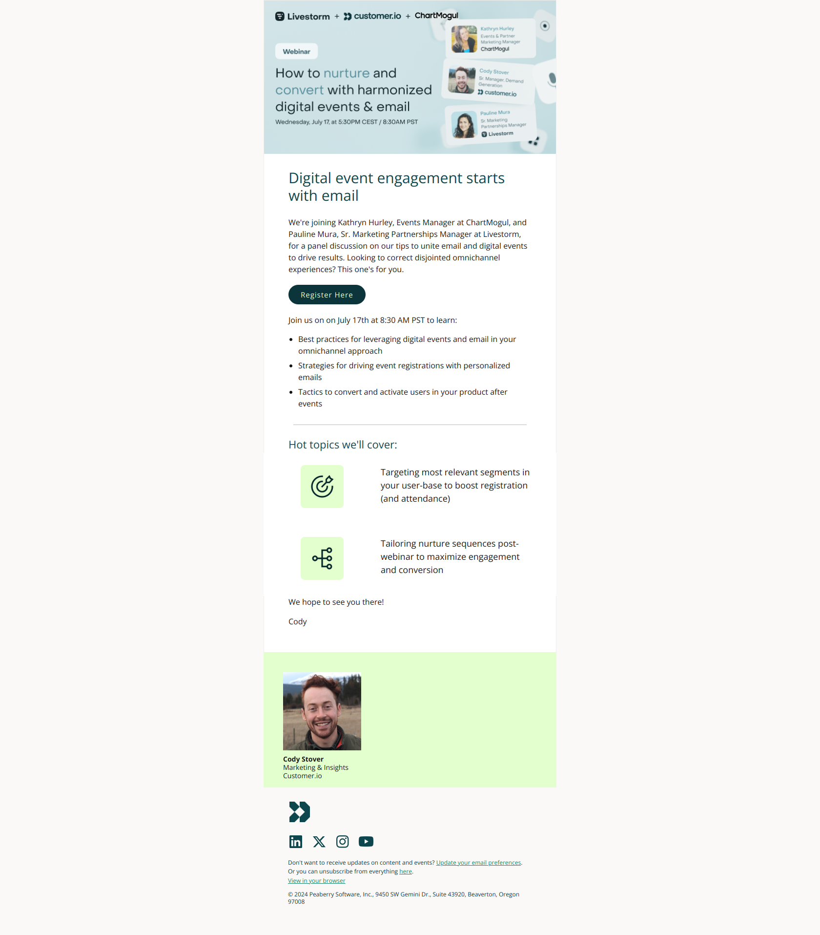 How to harmonize email and digital events — email screenshot from Customer.io