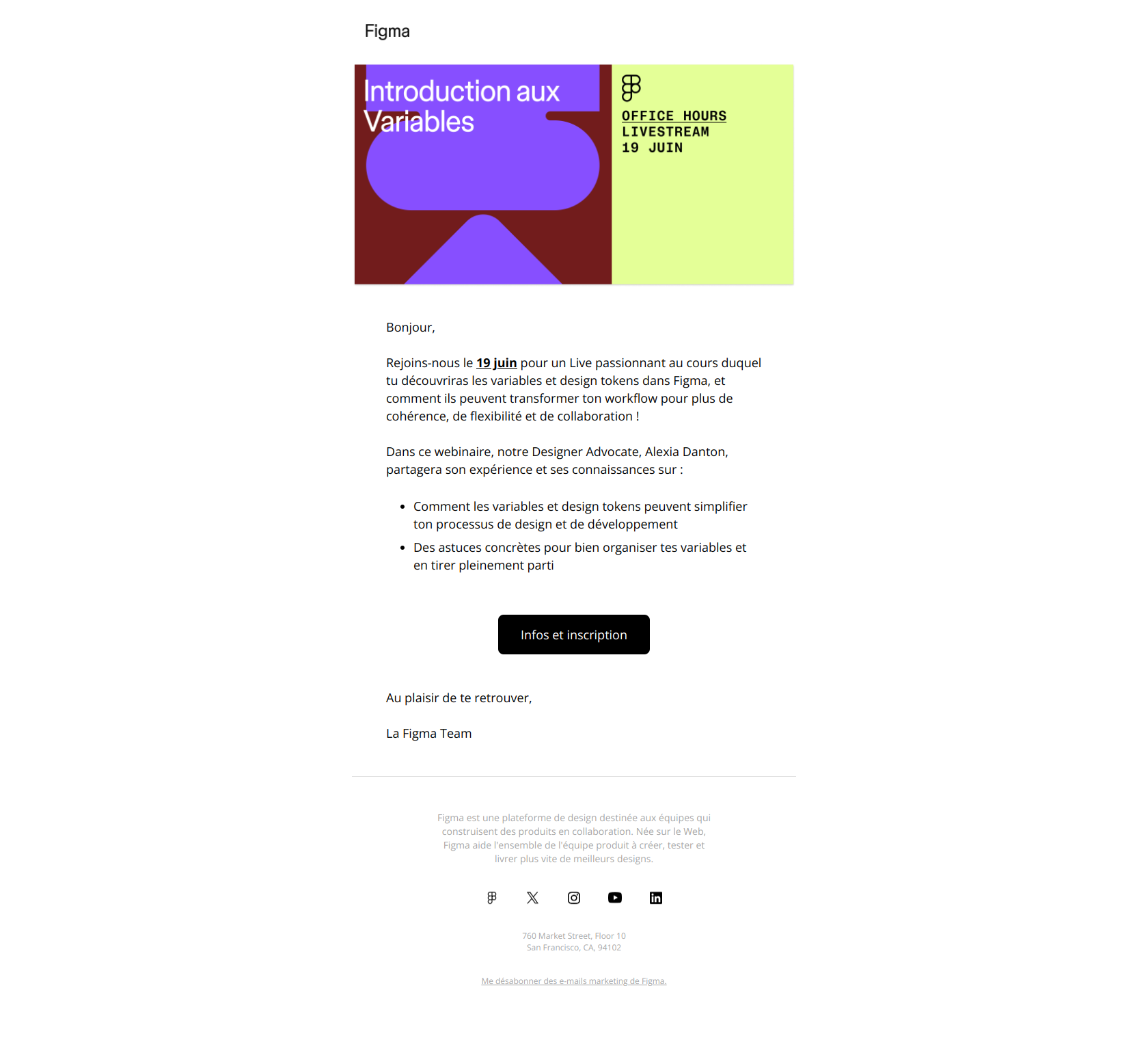 Découvre comment les variables Figma peuvent transformer ton workflow — email screenshot from Figma