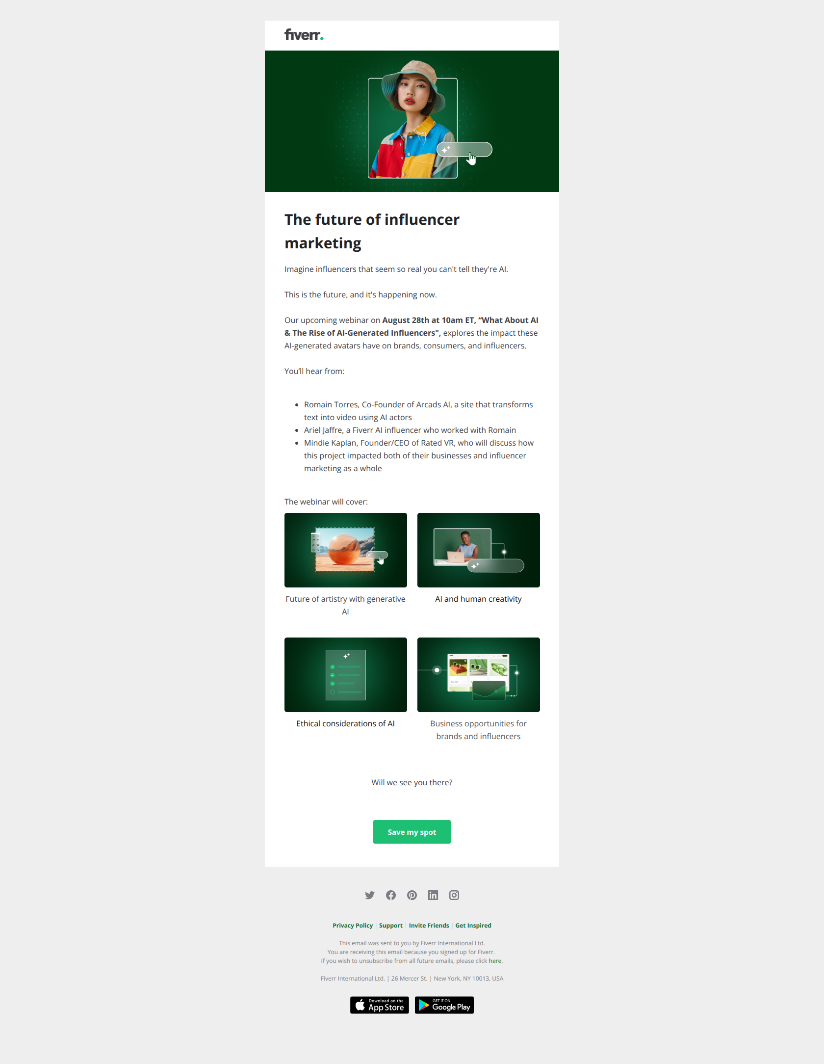 What is AI’s impact on influencer marketing? — email screenshot from Fiverr