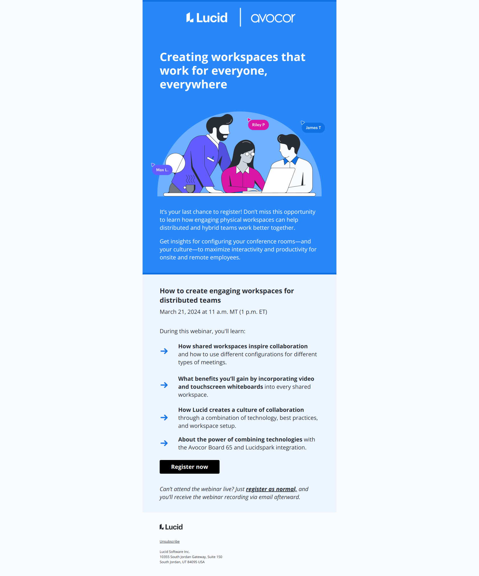 Join us tomorrow! Workspaces for distributed teams — email screenshot from Lucid