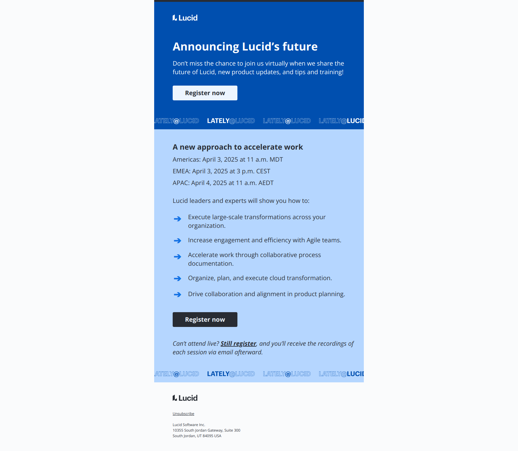Last chance to join us for big announcements — email screenshot from Lucid