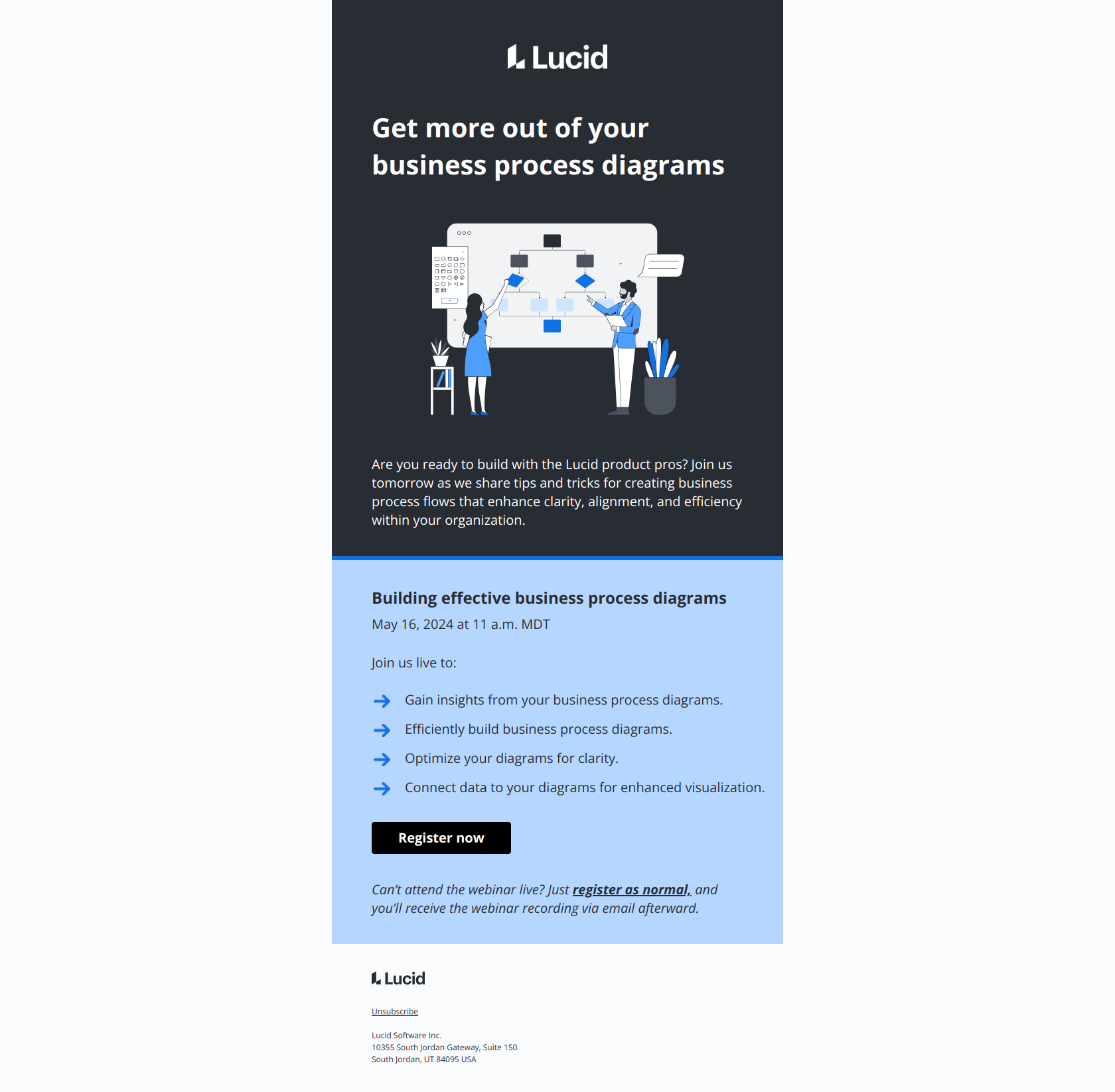 Build business process diagrams with Lucid pros — email screenshot from Lucid