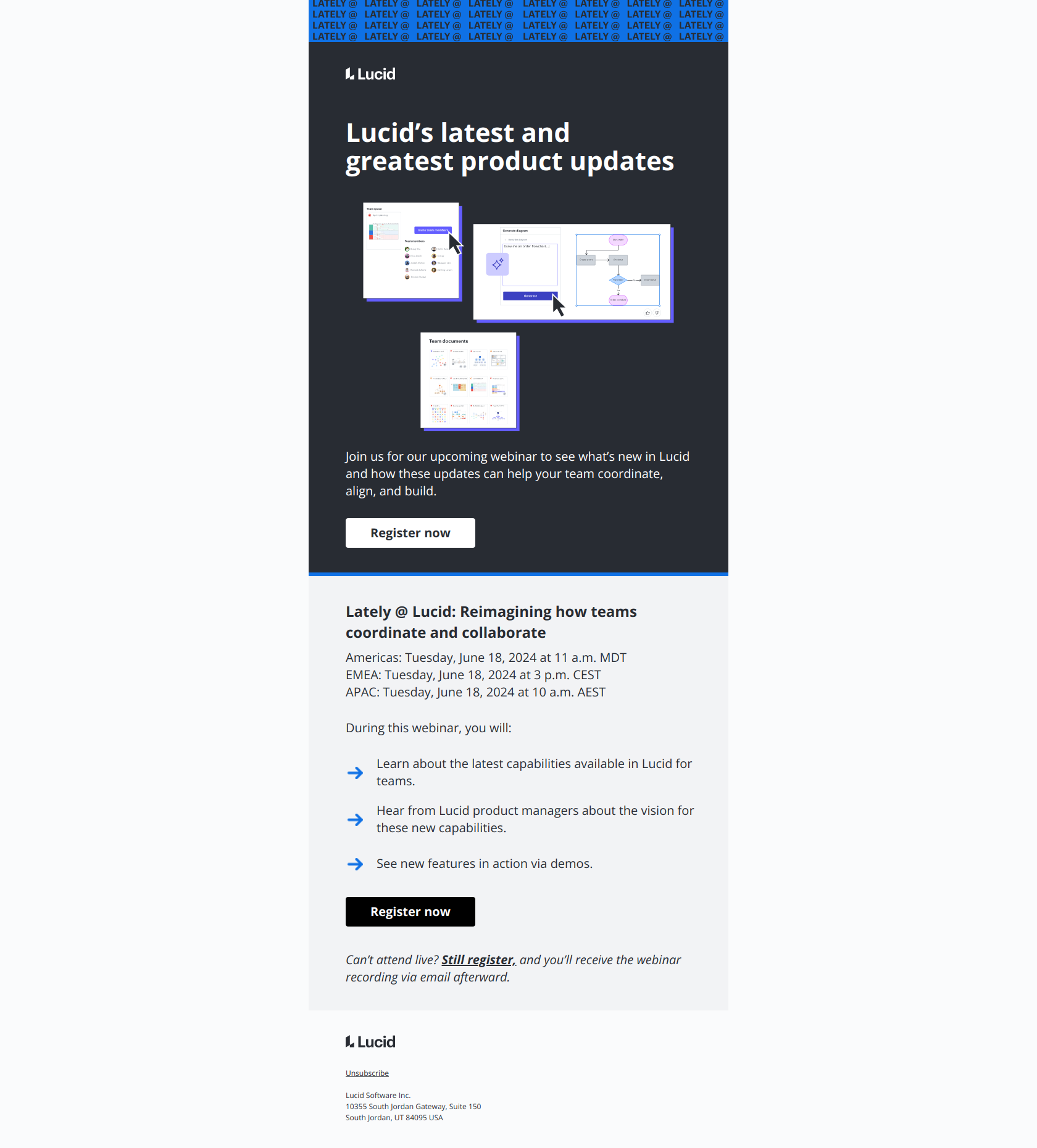 Join us tomorrow for our product launch! — email screenshot from Lucid
