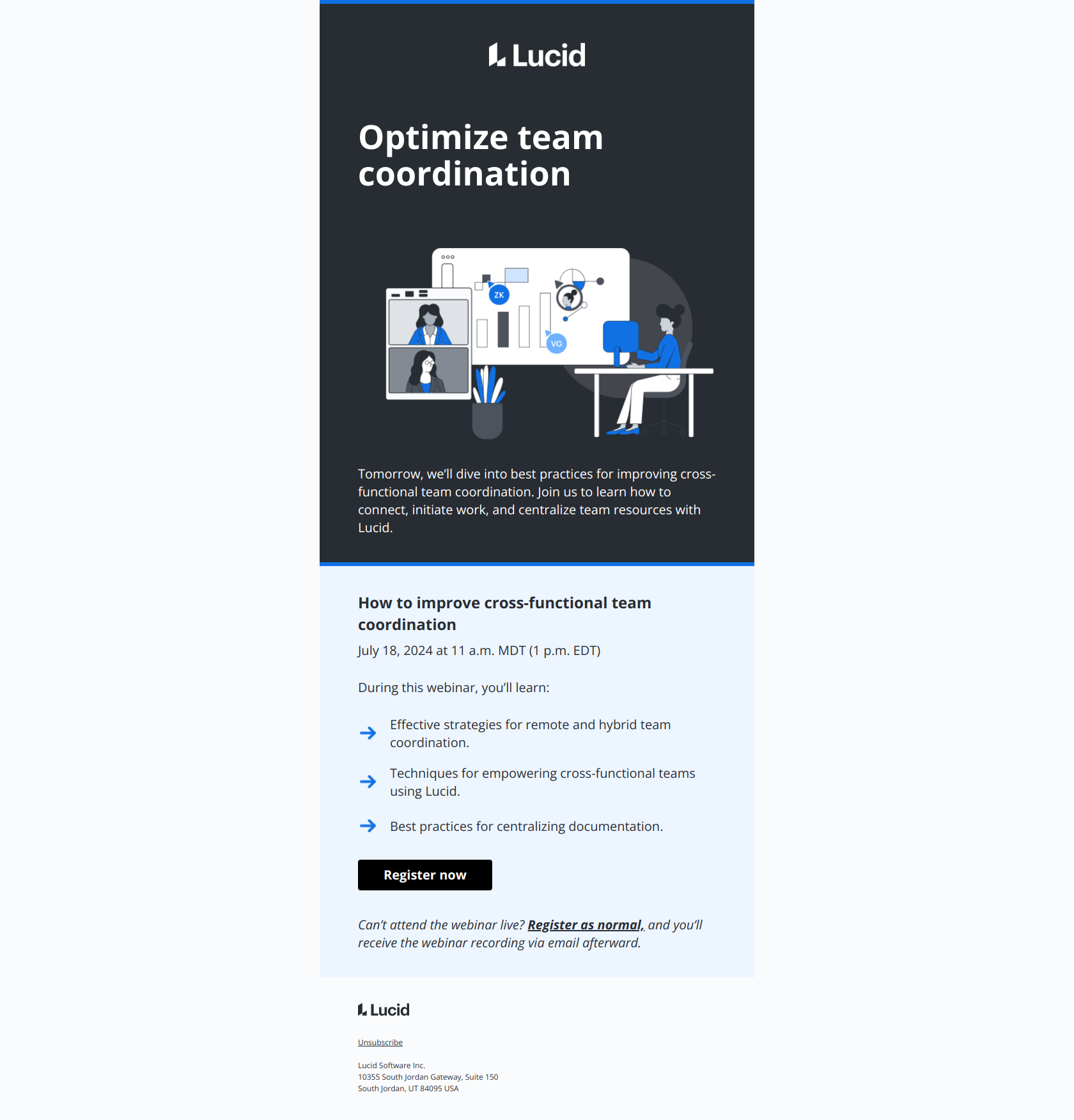 Join us tomorrow: Team coordination webinar — email screenshot from Lucid