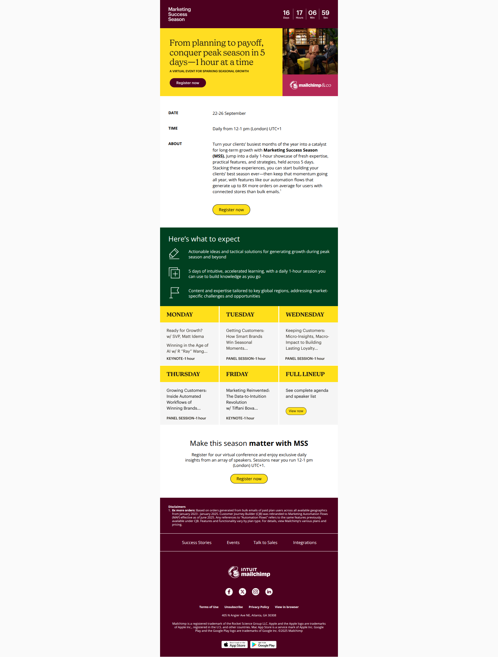 [Virtual Event] There’s still time to register for Marketing Success Season. — email screenshot from MailChimp