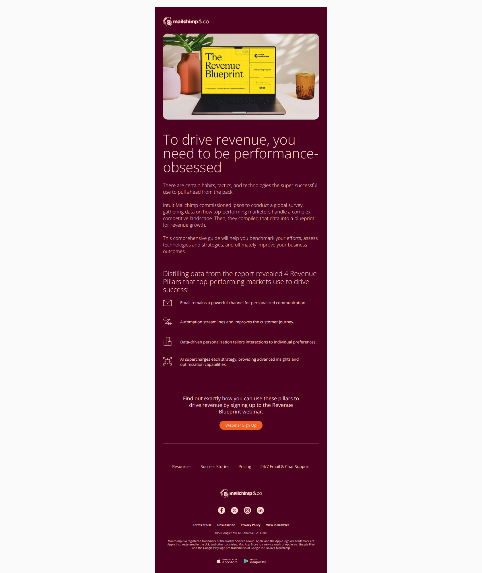 The secrets, strategies, and habits of top-performing revenue leaders — email screenshot from MailChimp