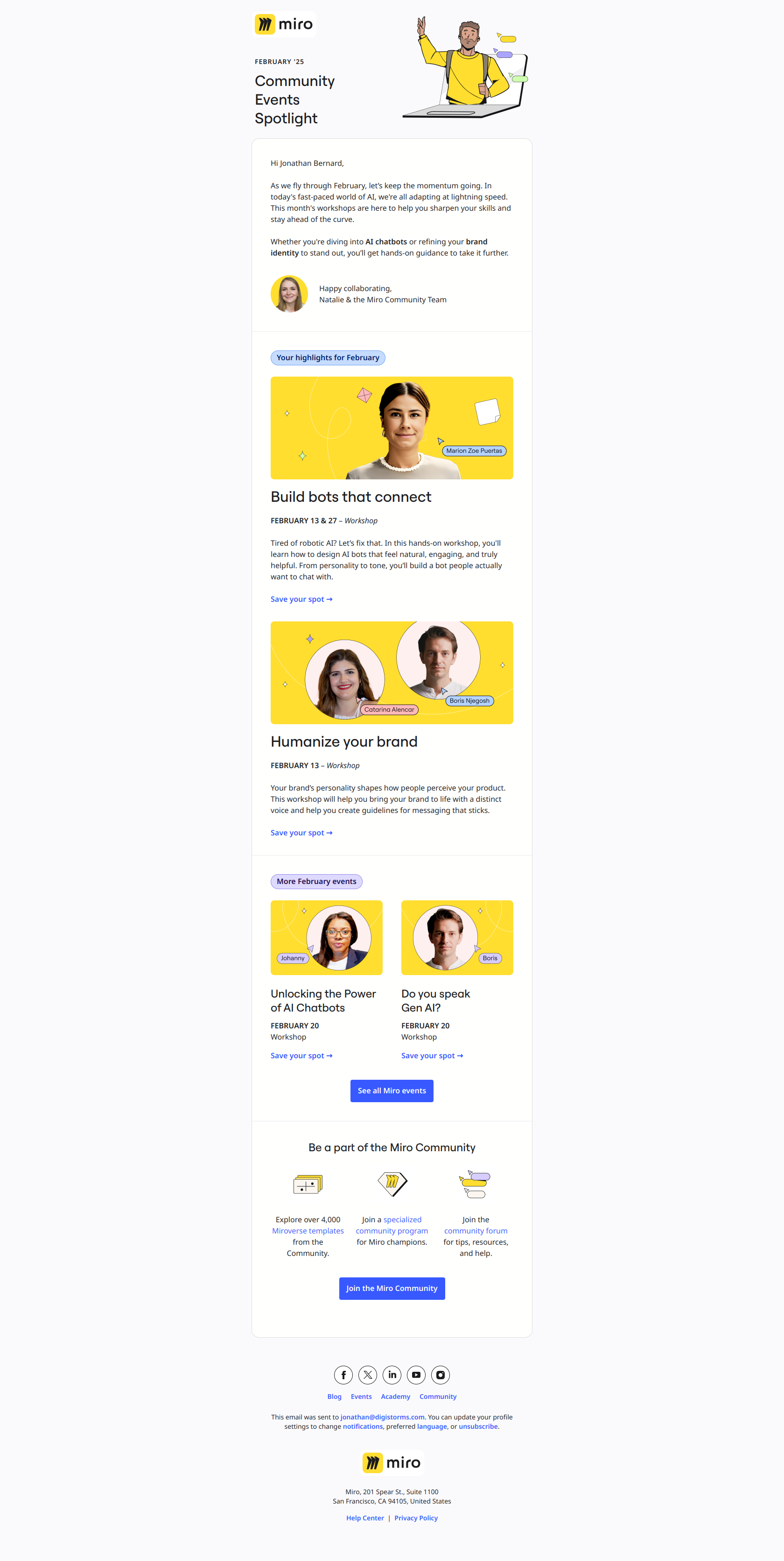 Hi Jonathan Bernard, here’s your February event roundup — email screenshot from Miro