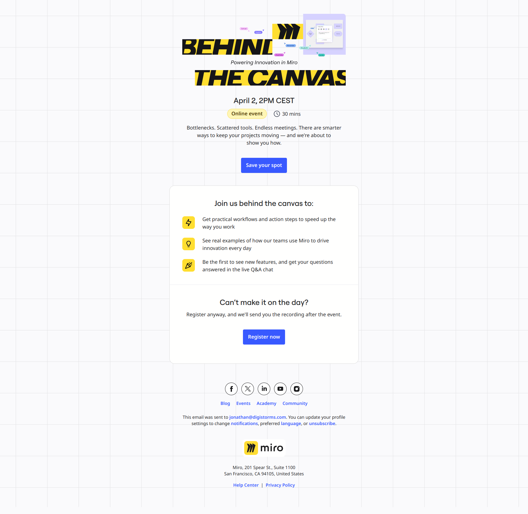 Enough inspiration. It’s time to get innovation done. — email screenshot from Miro