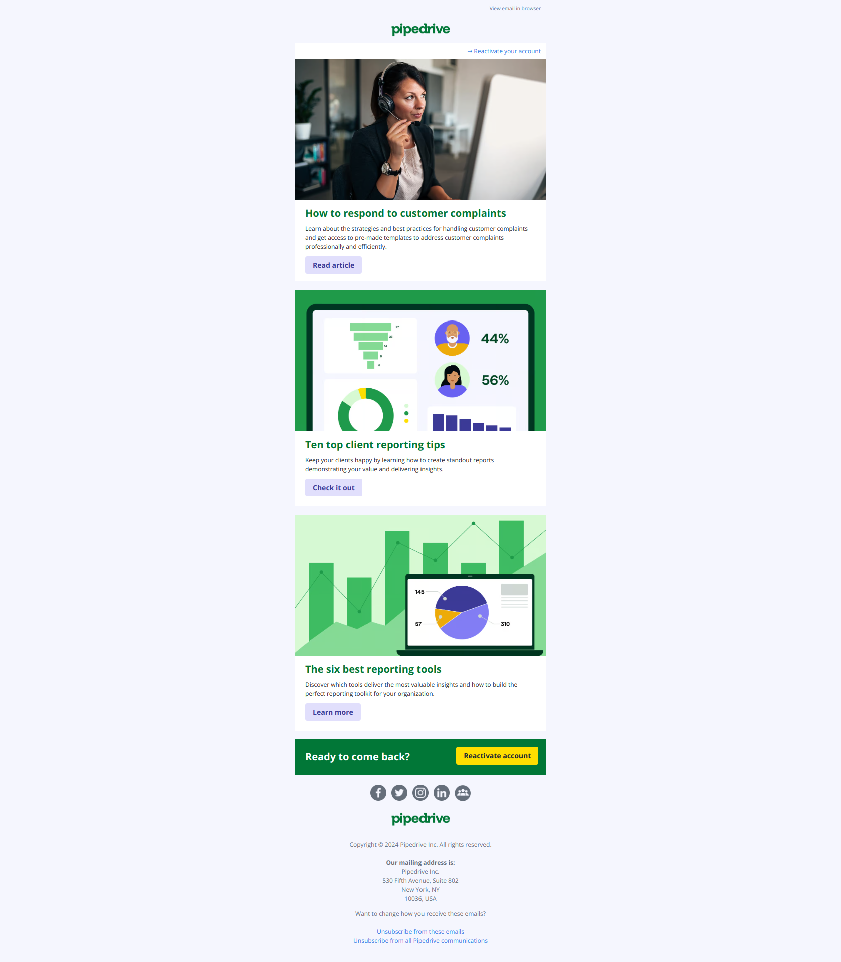 Strengthen customer relationships 💪 — email screenshot from Pipedrive