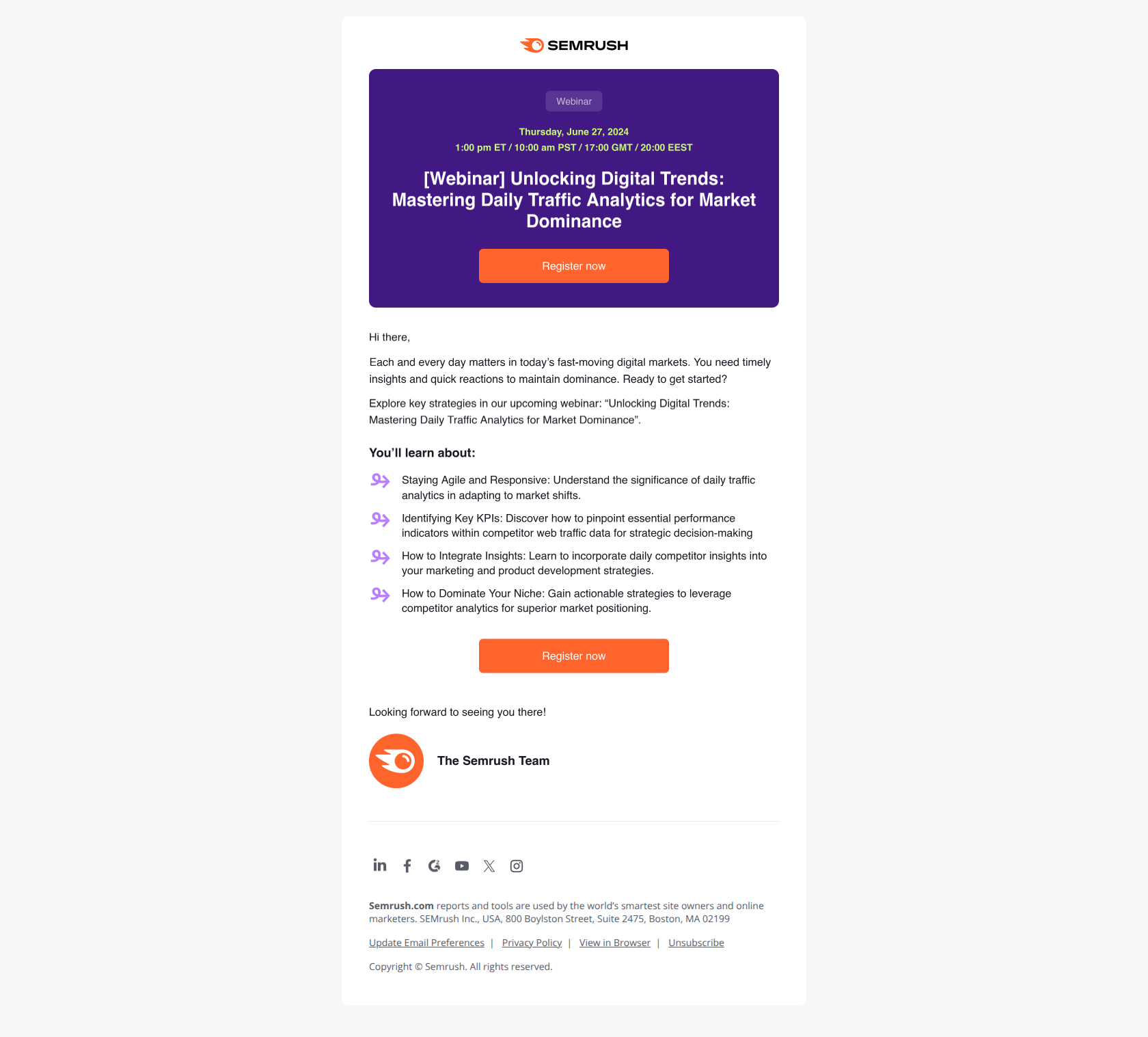 Master Daily Traffic Analytics for Market Dominance — email screenshot from SemRush