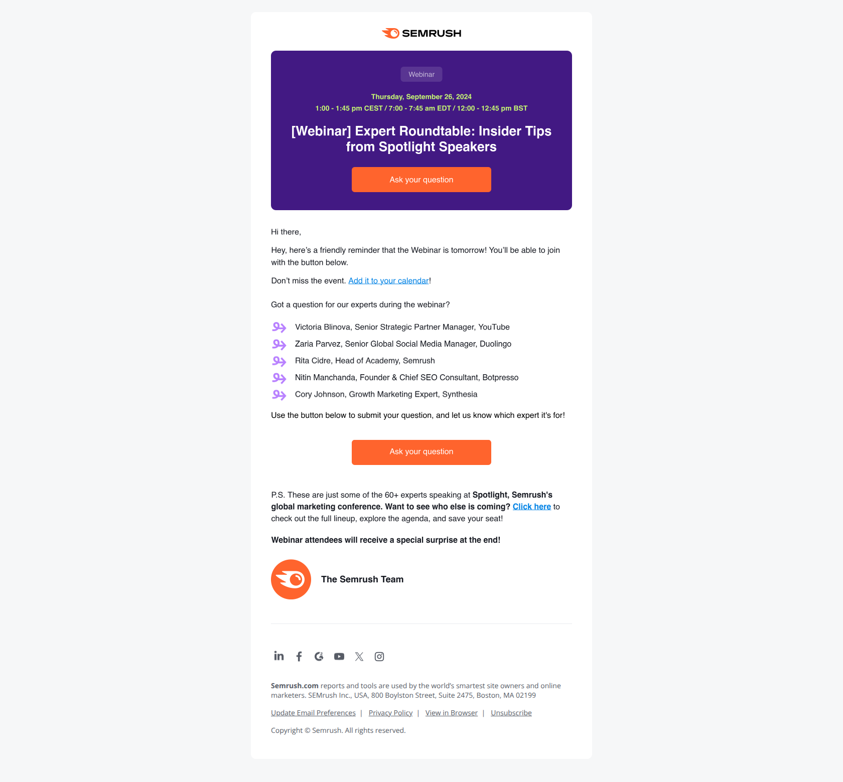 [Reminder]  Level up like you’re using cheat codes — email screenshot from SemRush