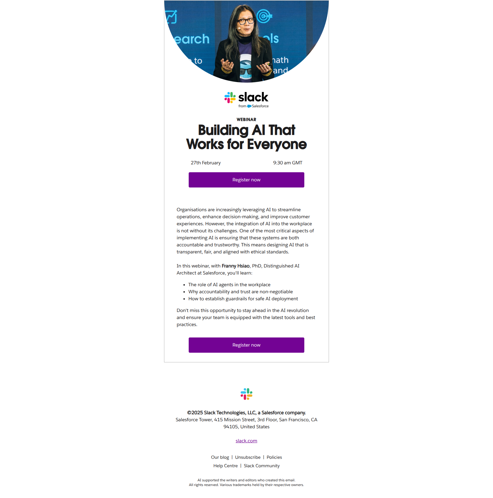 Master the Essentials of AI in the Workplace — email screenshot from Slack