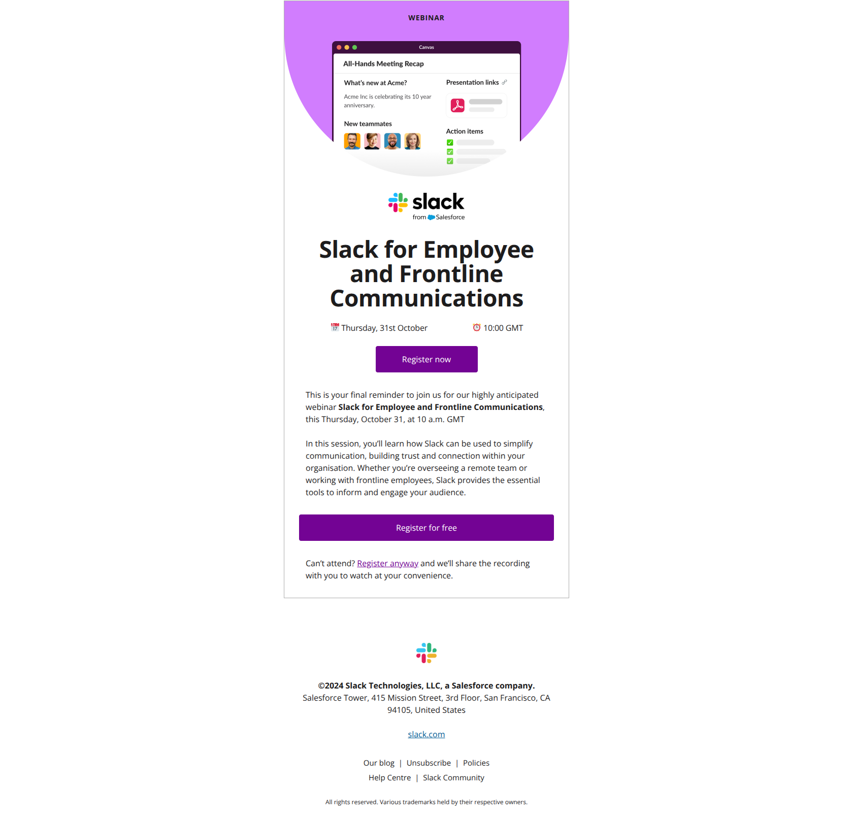 Final call: Slack for employee communications — email screenshot from Slack