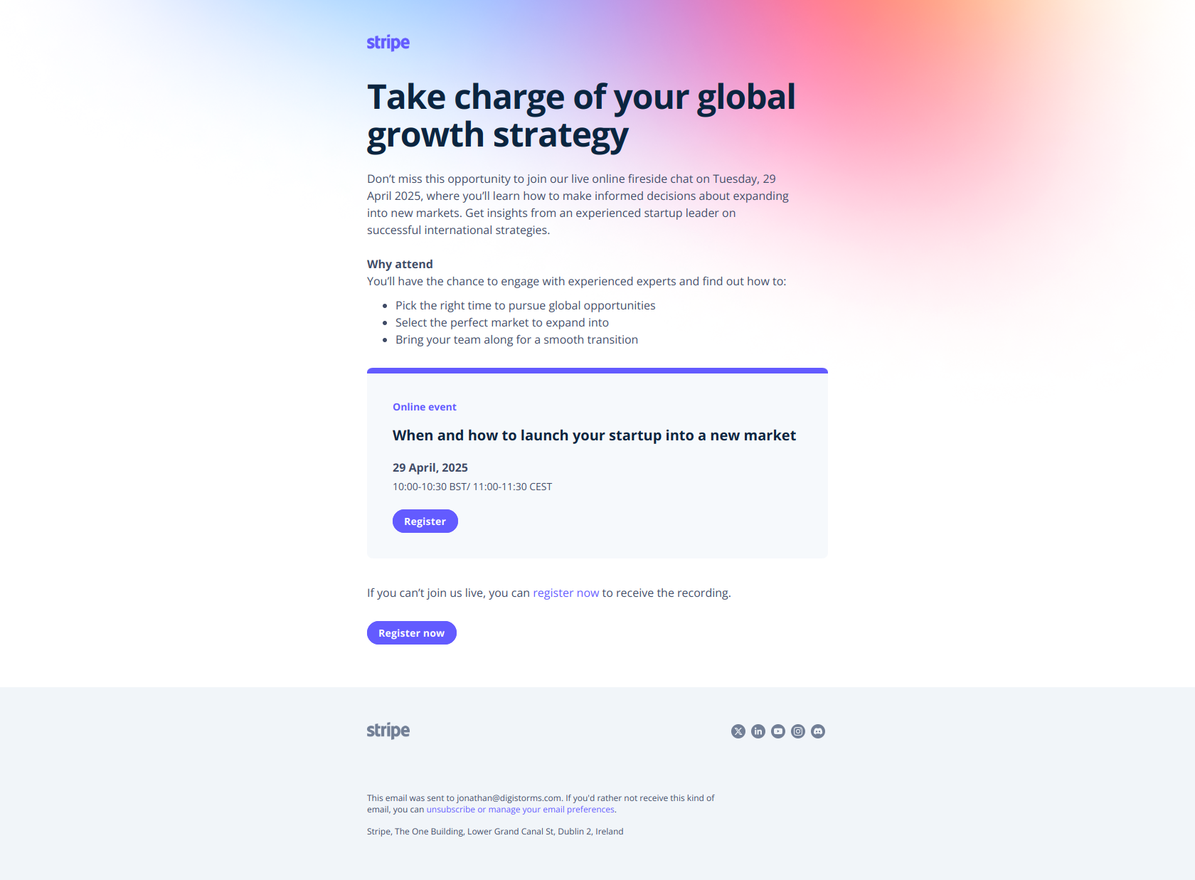 Navigate your startup’s global expansion with confidence — email screenshot from Stripe