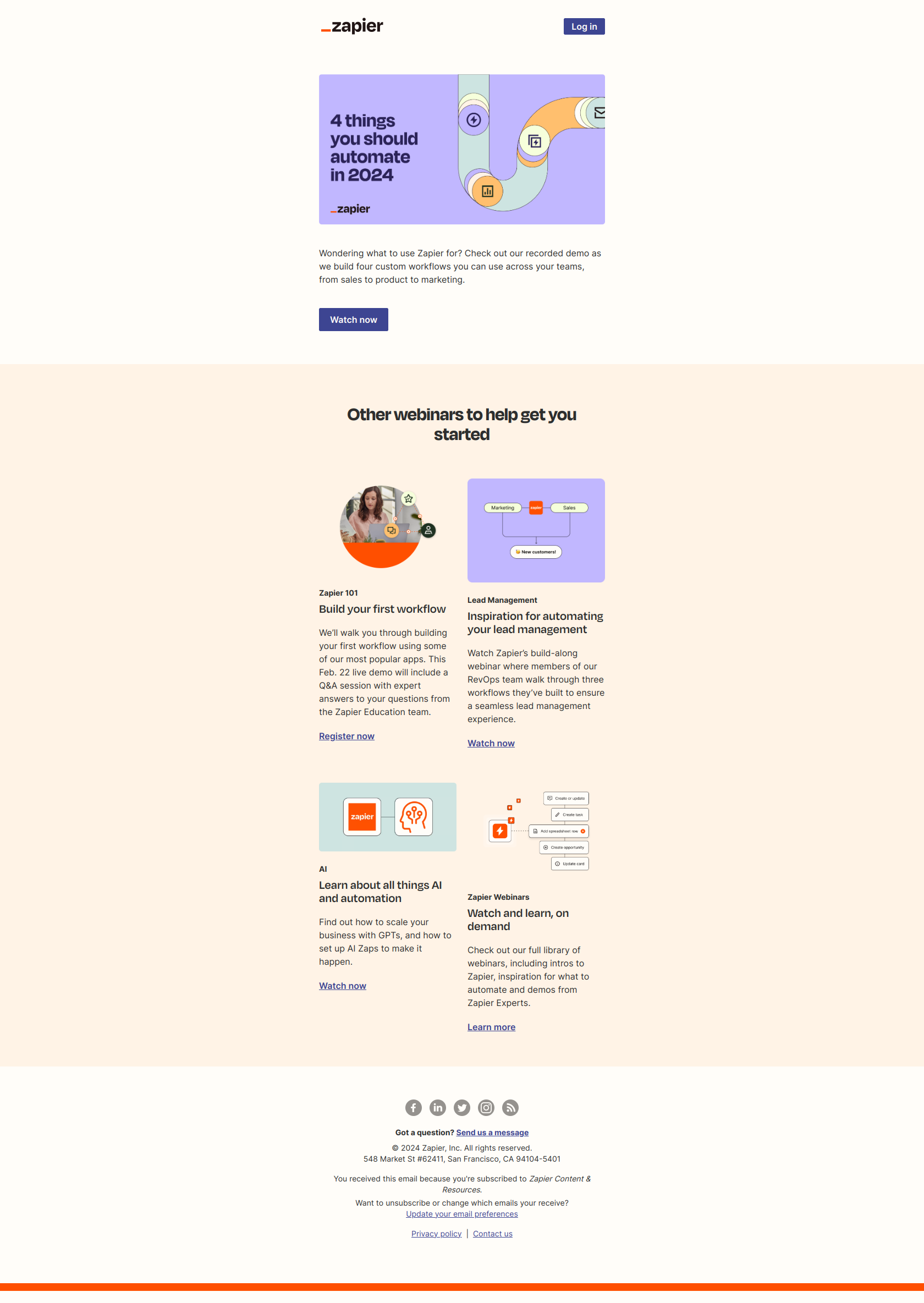 [Webinar] 4 things you should automate in 2024 — email screenshot from Zapier