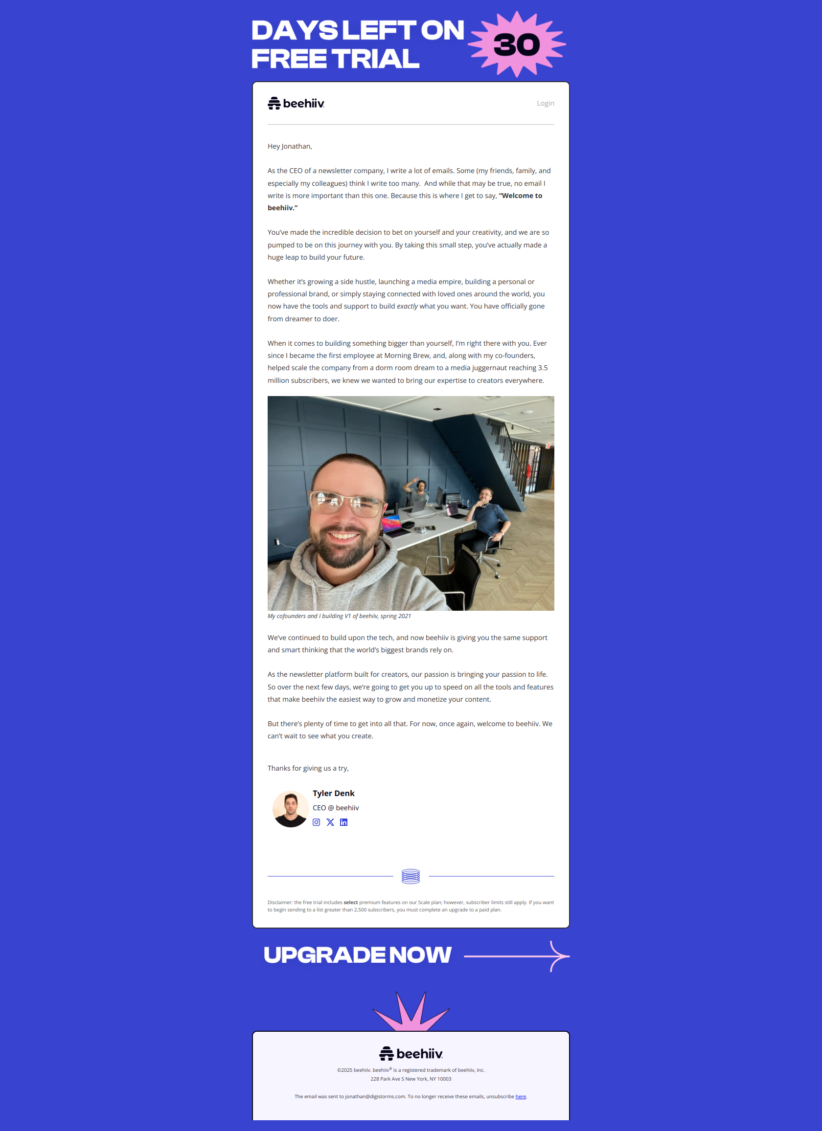 A welcome note from our CEO — email screenshot from Beehiiv