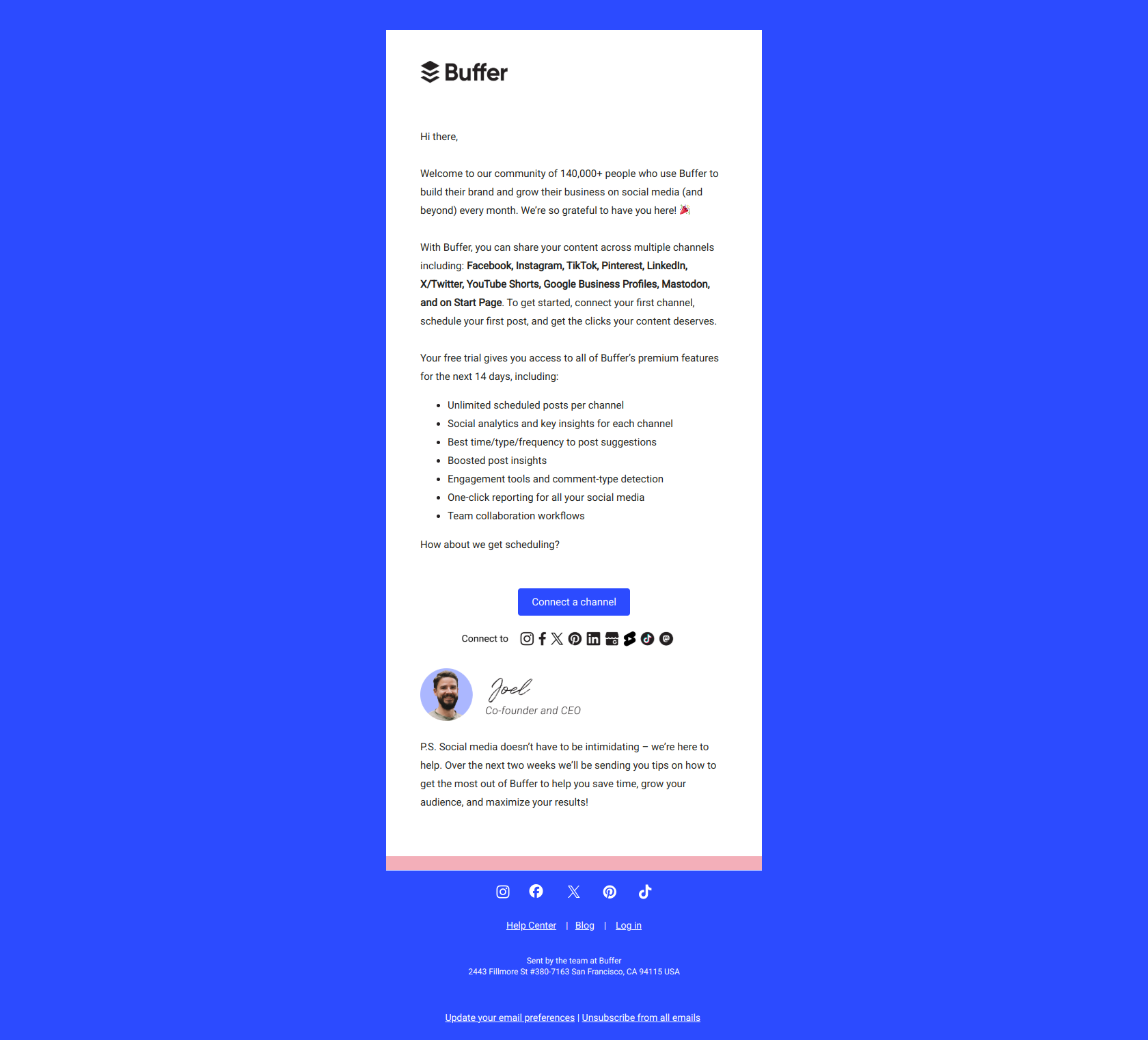 Welcome to Buffer 👋 — email screenshot from Buffer