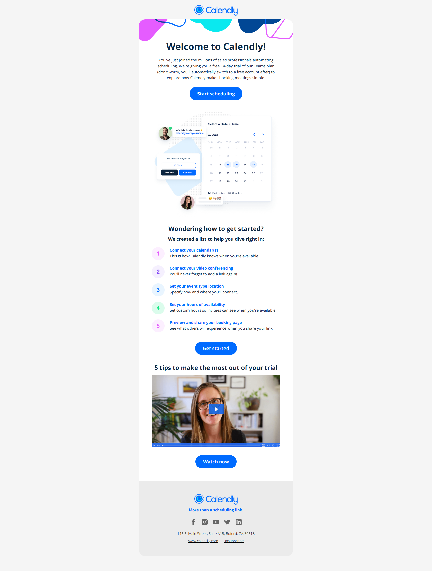 Welcome to Calendly — email screenshot from Calendly