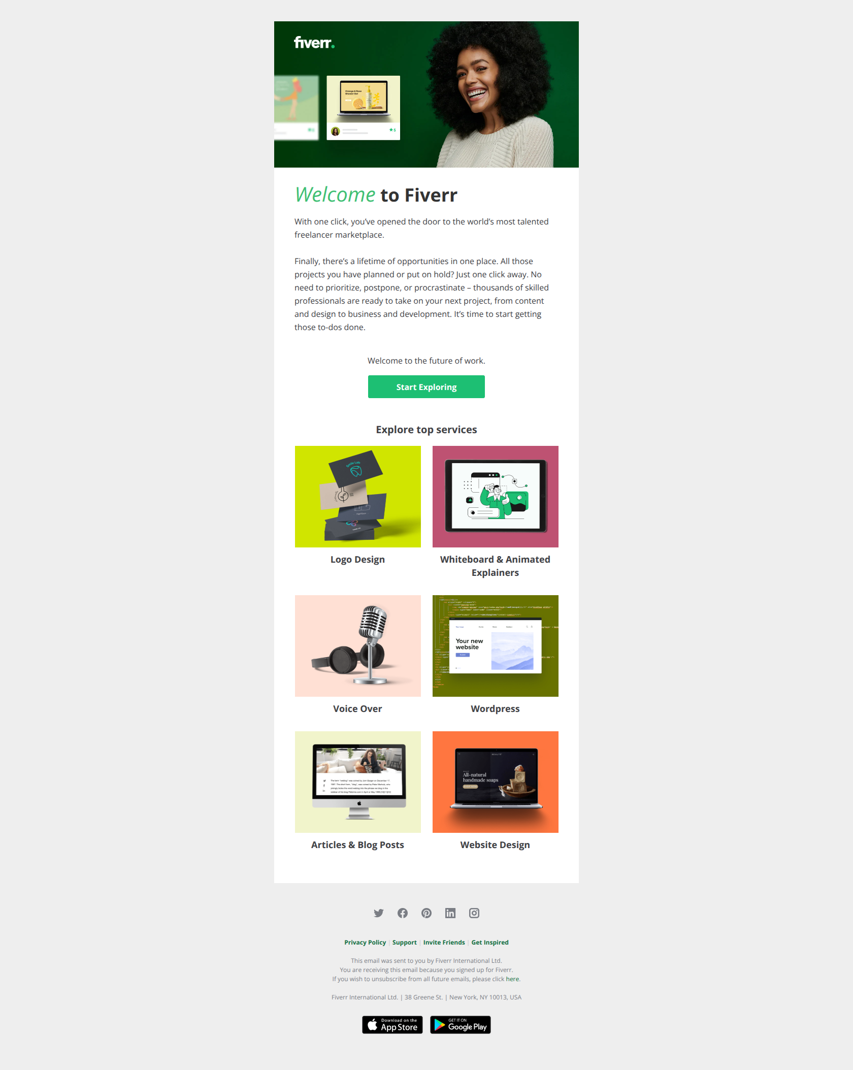 Welcome to Fiverr! — email screenshot from Fiverr