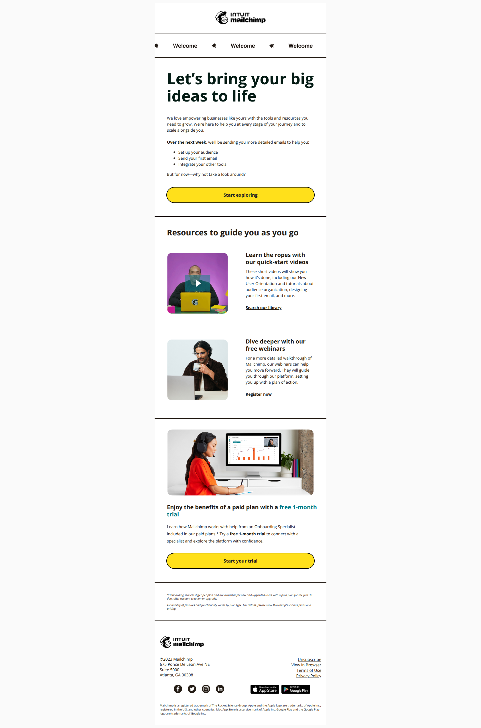 Welcome to Mailchimp! What will you do next? — email screenshot from MailChimp