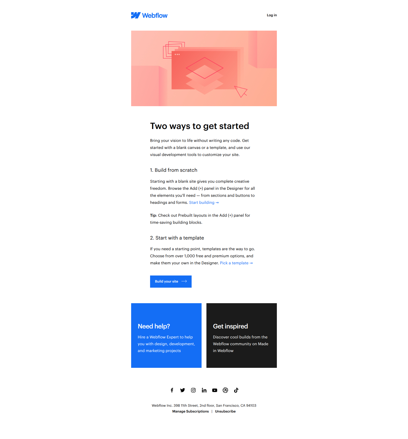 Welcome to Webflow! — email screenshot from Webflow