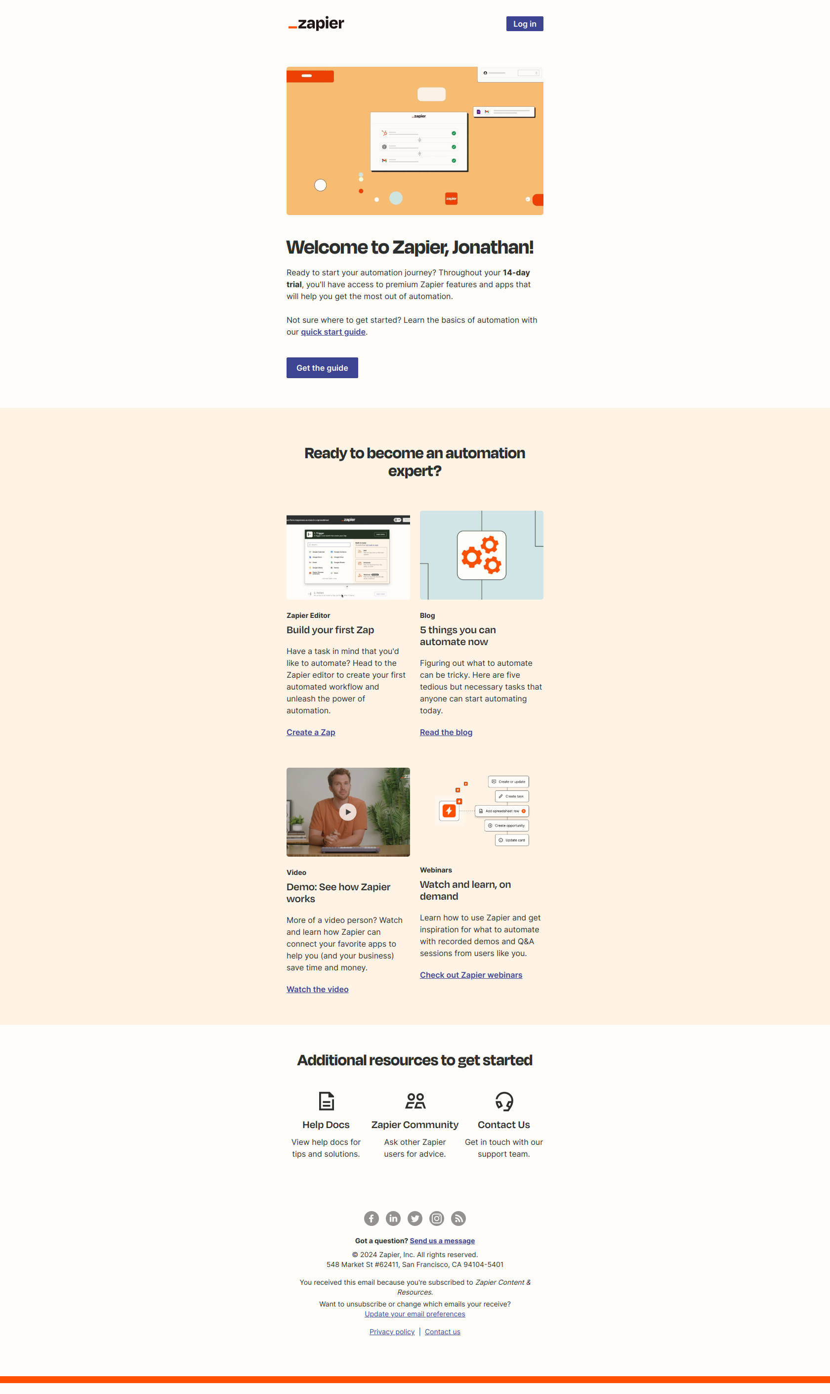 Welcome to Zapier ⚡ — email screenshot from Zapier